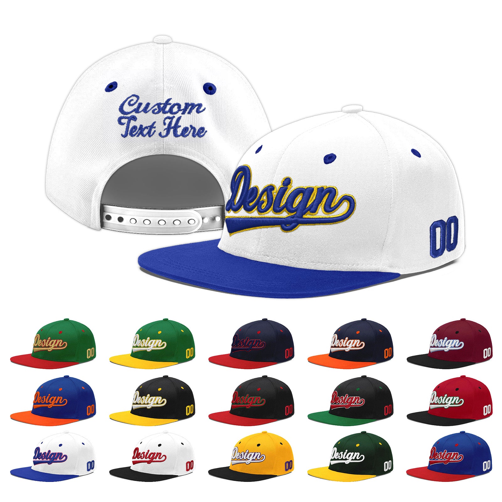 Custom White Royal Blue 131D Puff Embroidery Flat Embroidery Casual Sport Baseball Cap