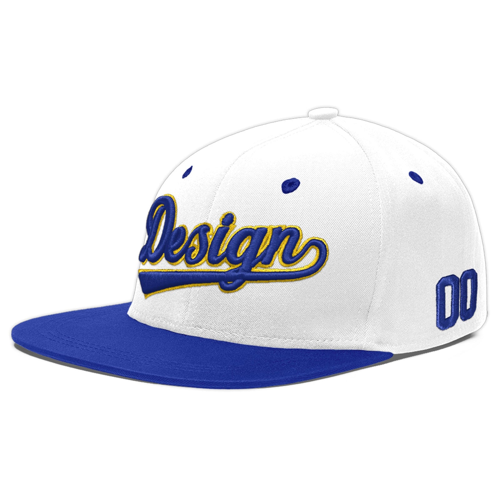 Custom White Royal Blue 134D Puff Embroidery Flat Embroidery Casual Sport Baseball Cap