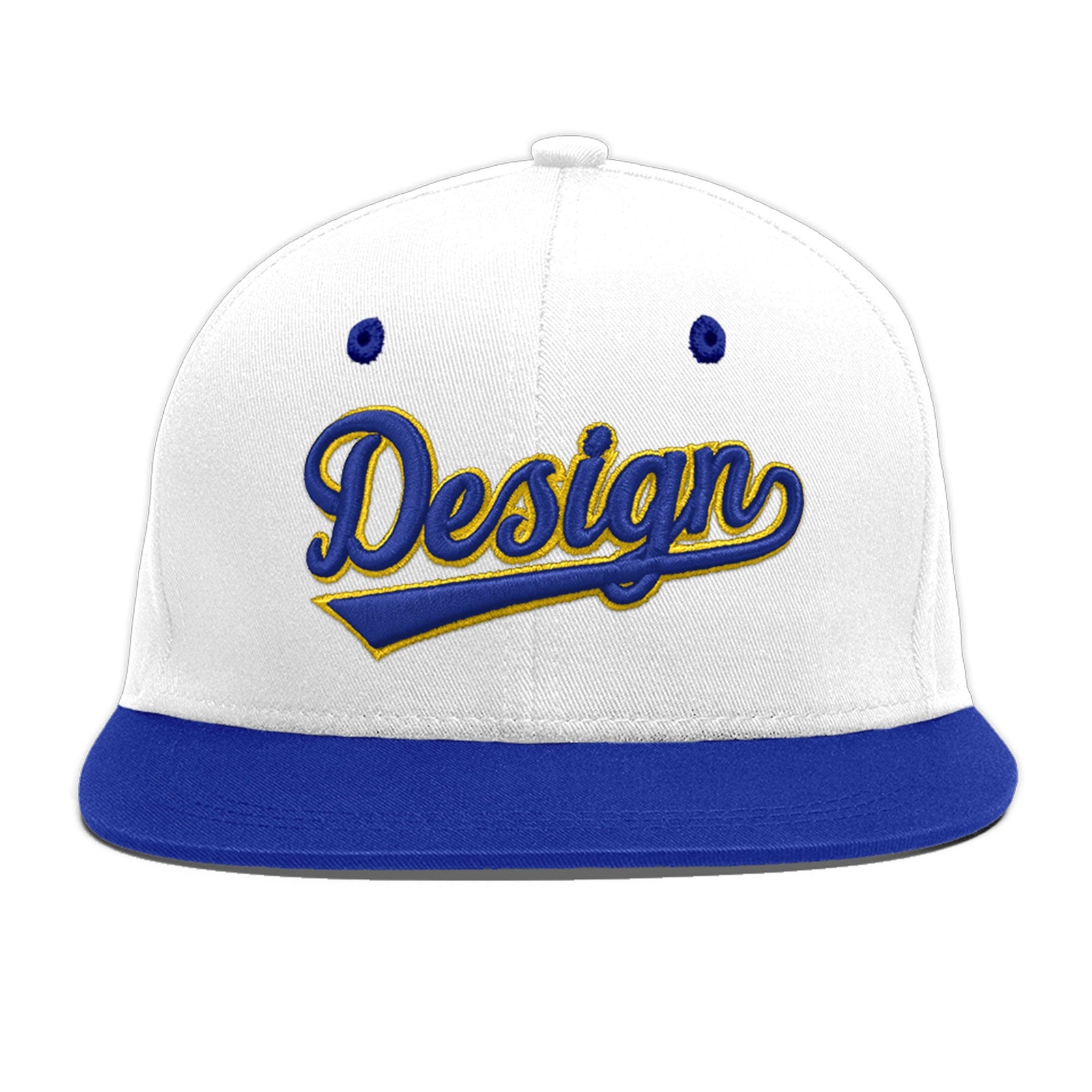 Custom White Royal Blue 136D Puff Embroidery Flat Embroidery Casual Sport Baseball Cap