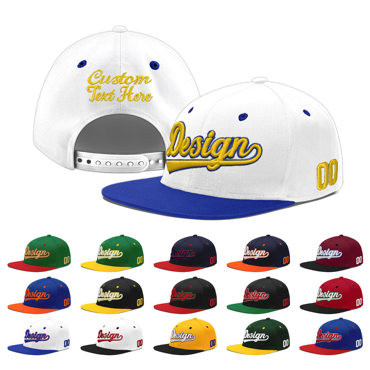 Custom White Royal Blue 139D Puff Embroidery Flat Embroidery Casual Sport Baseball Cap