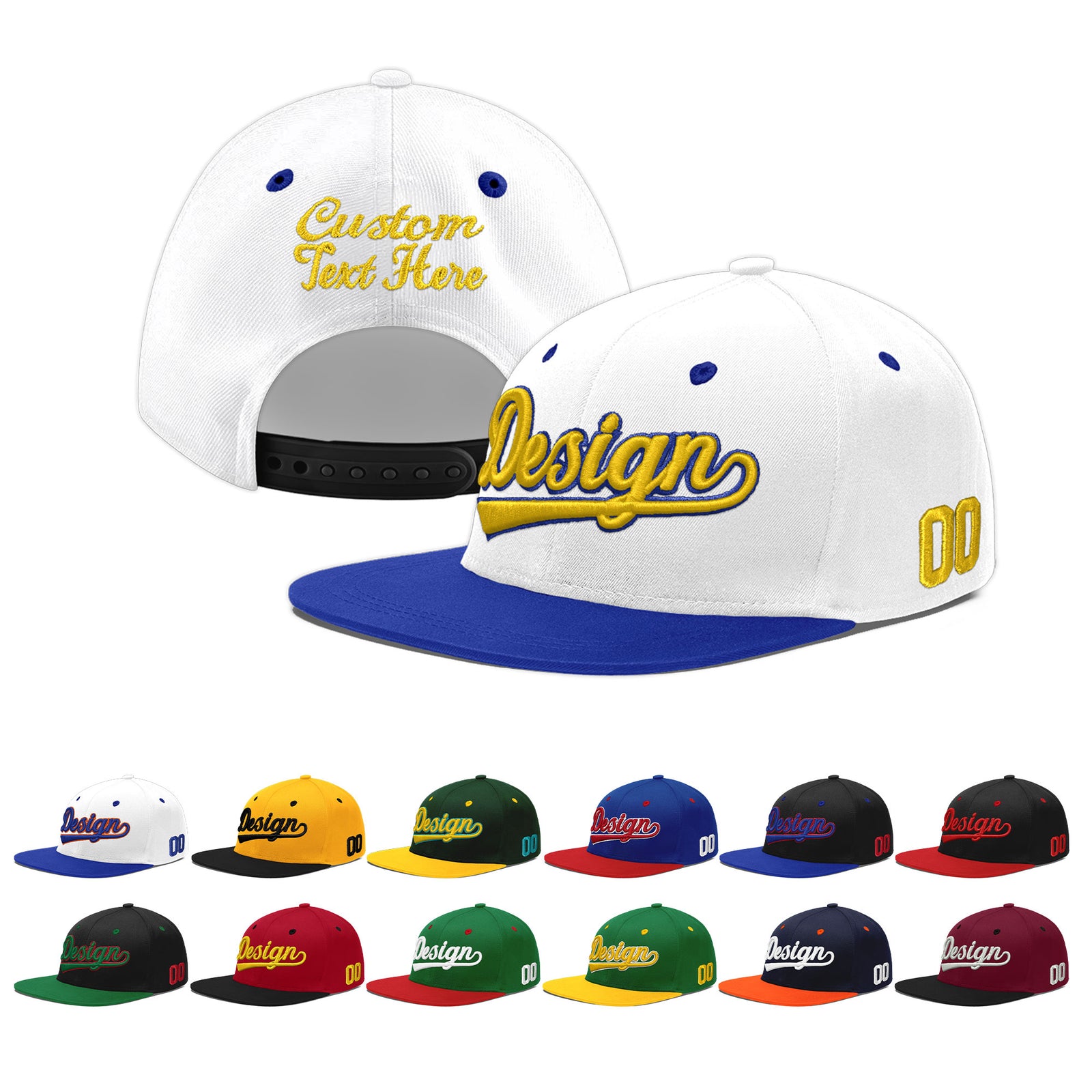 Custom White Royal Blue 139D Puff Embroidery Flat Embroidery Casual Sport Baseball Cap