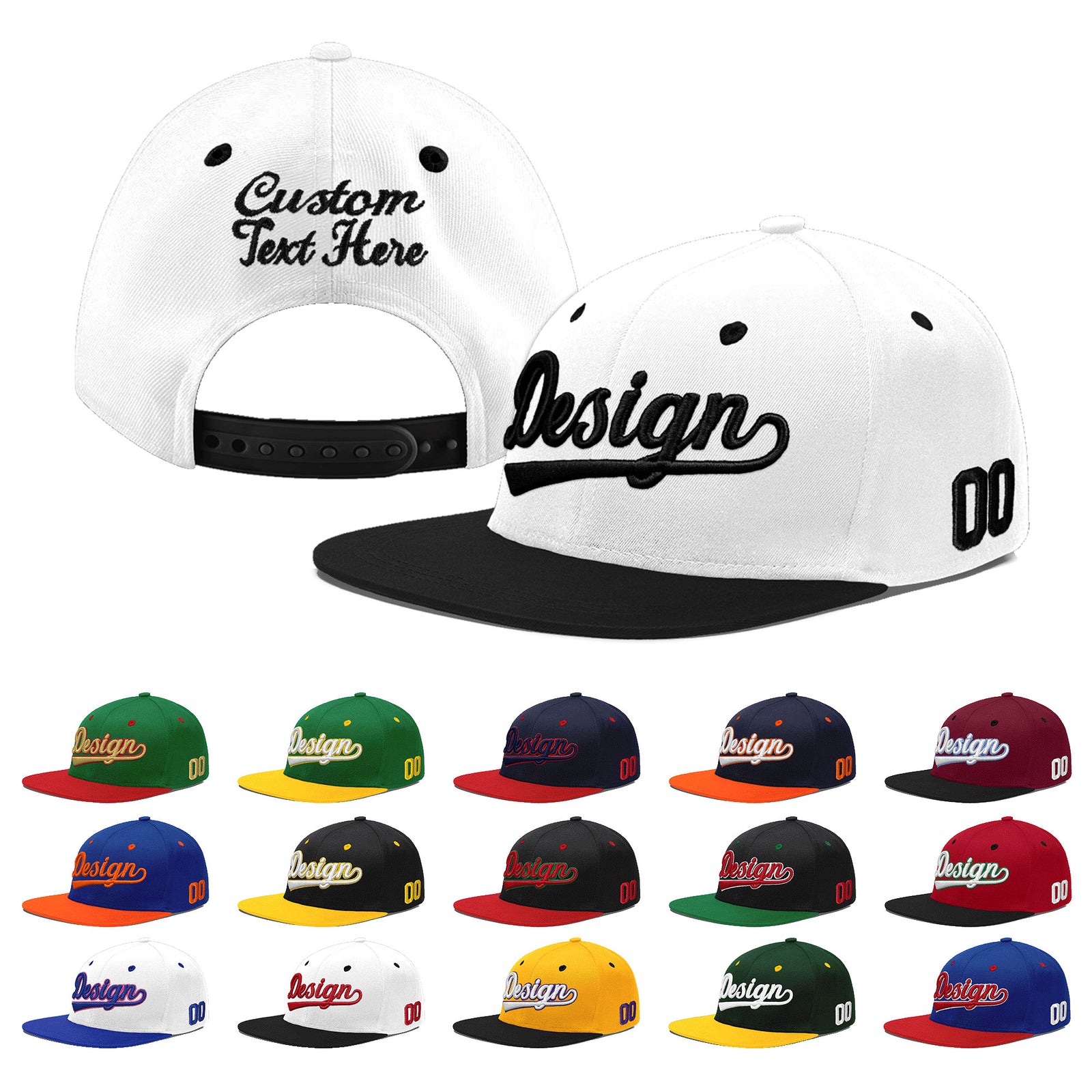 Custom White Black 3D Puff Embroidery Flat Embroidery Casual Sport Baseball Cap