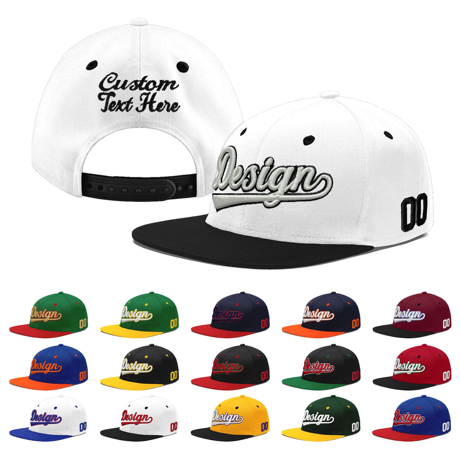 Custom White Black 3D Puff Embroidery Flat Embroidery Casual Sport Baseball Cap