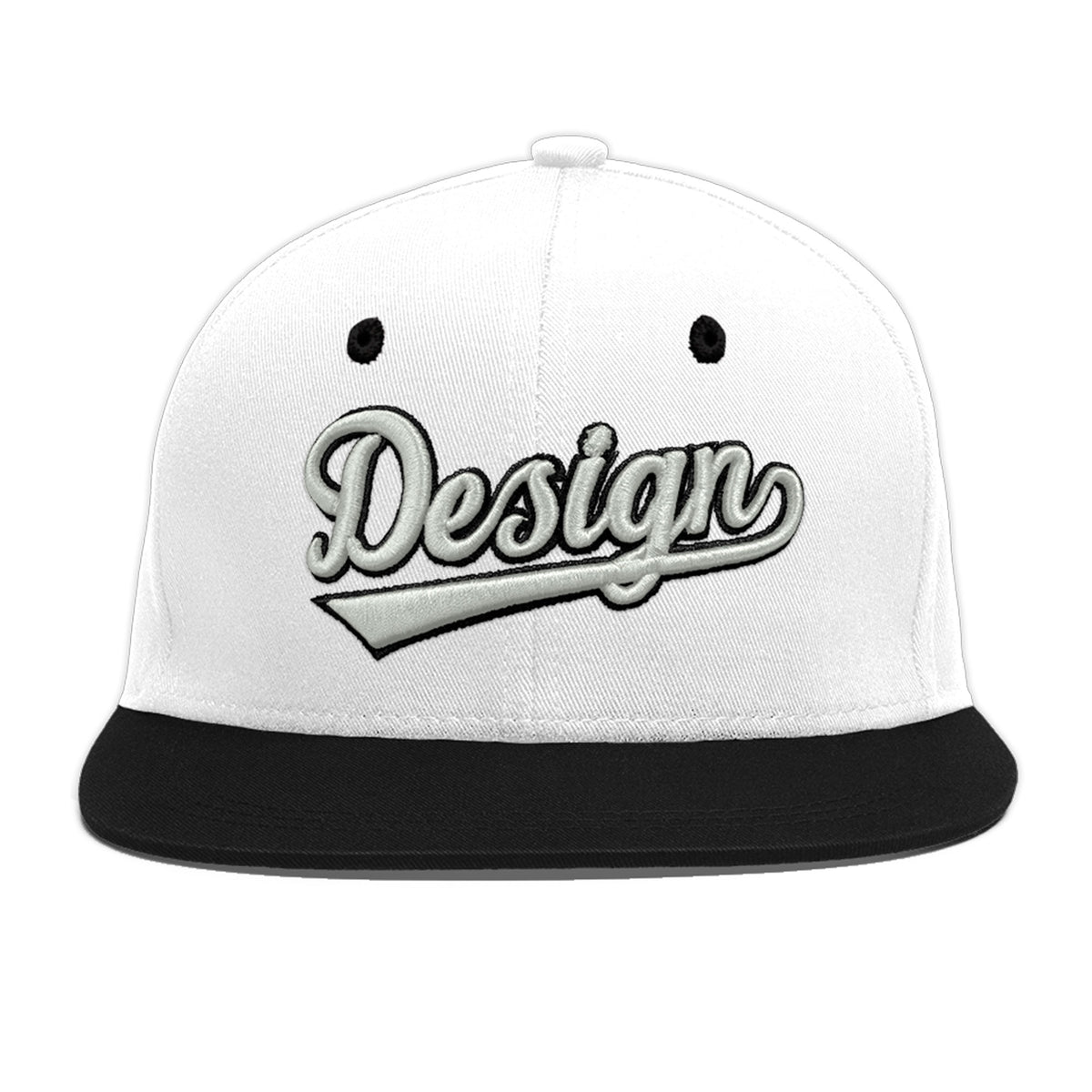 Custom White Black 3D Puff Embroidery Flat Embroidery Casual Sport Baseball Cap
