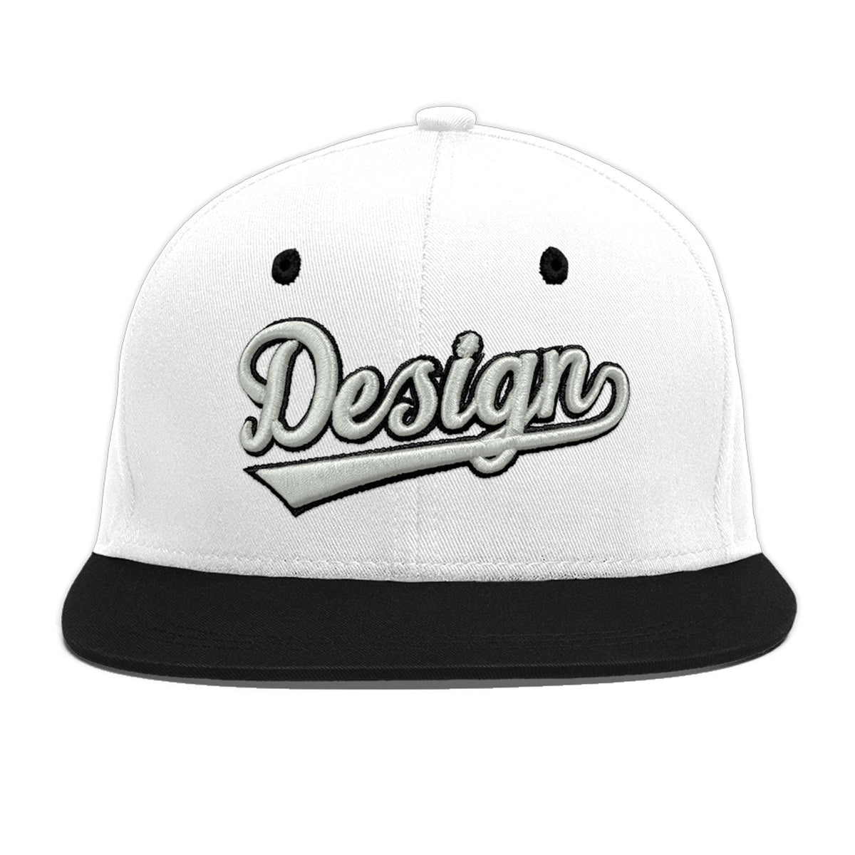 Custom White Black 3D Puff Embroidery Flat Embroidery Casual Sport Baseball Cap