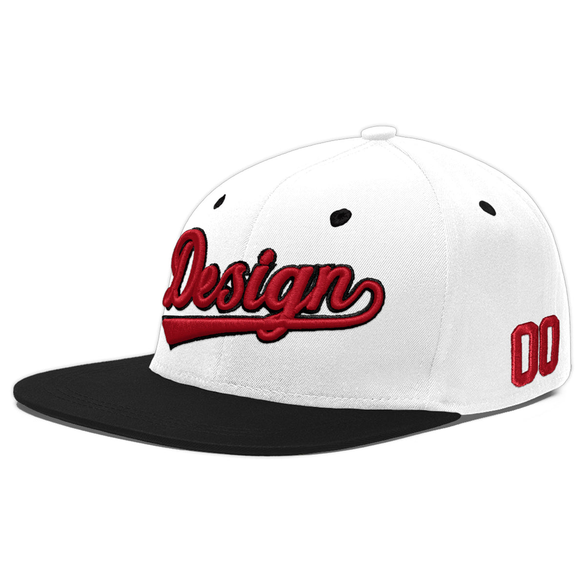 Custom White Black 3D Puff Embroidery Flat Embroidery Casual Sport Baseball Cap