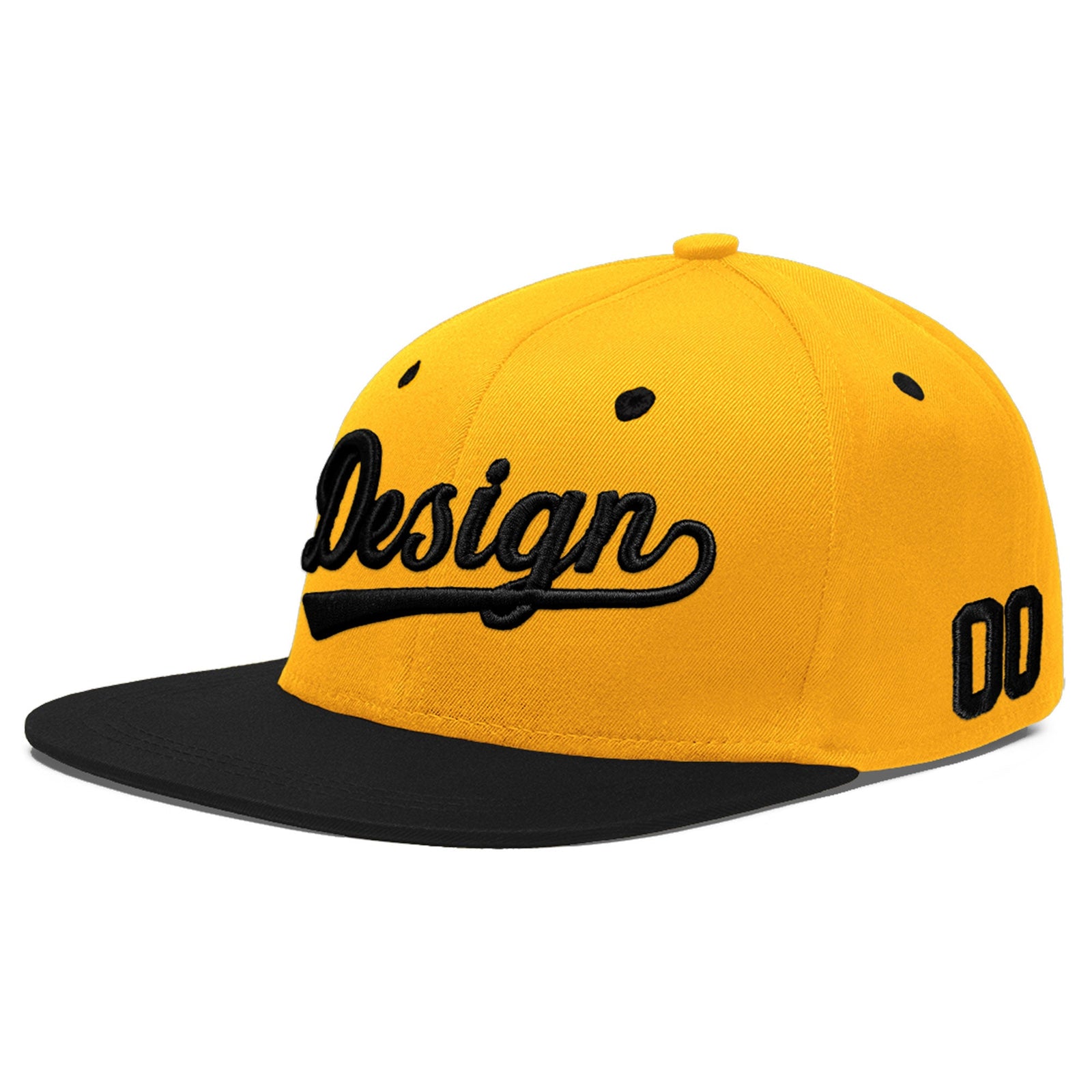 Custom Gold Black 3D Puff Embroidery Flat Embroidery Casual Sport Baseball Cap