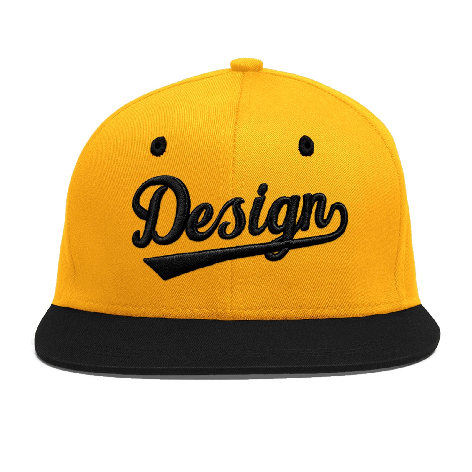 Custom Gold Black 3D Puff Embroidery Flat Embroidery Casual Sport Baseball Cap