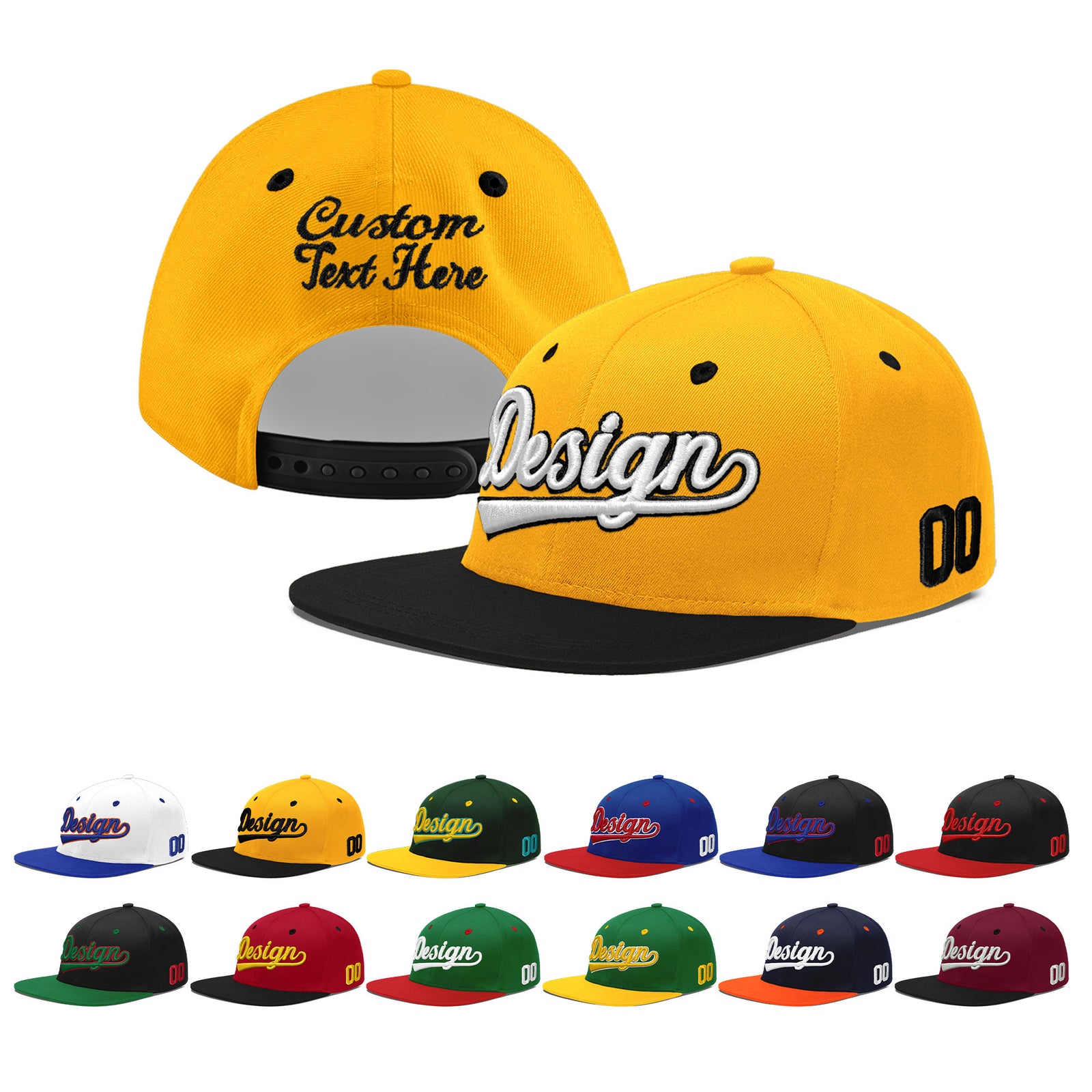 Custom Gold Black 3D Puff Embroidery Flat Embroidery Casual Sport Baseball Cap