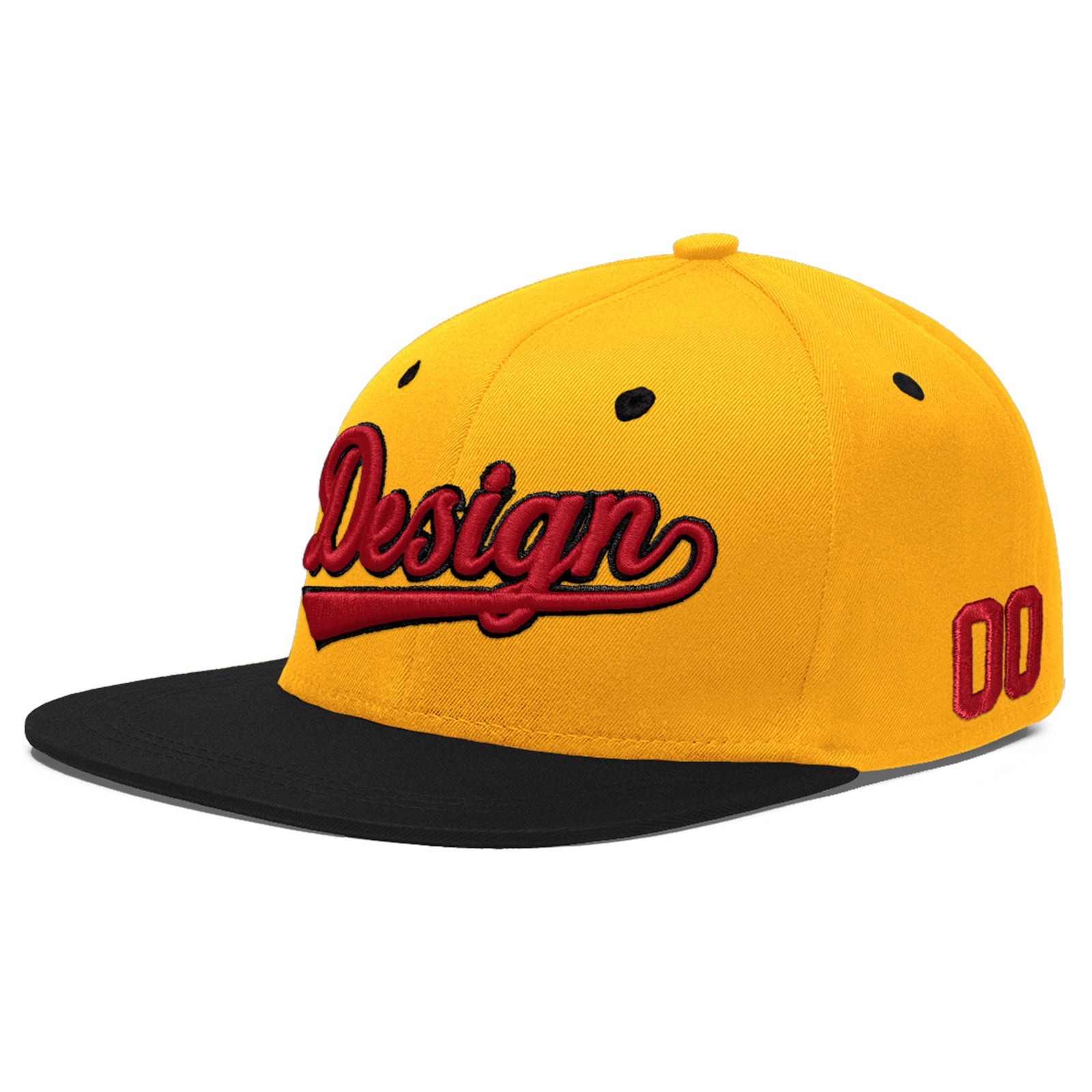 Custom Gold Black 102D Puff Embroidery Flat Embroidery Casual Sport Baseball Cap