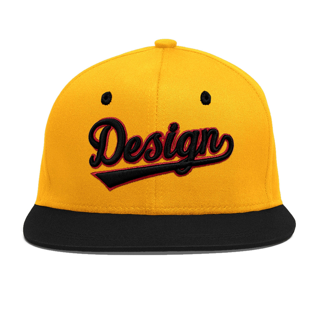 Custom Gold Black 112D Puff Embroidery Flat Embroidery Casual Sport Baseball Cap