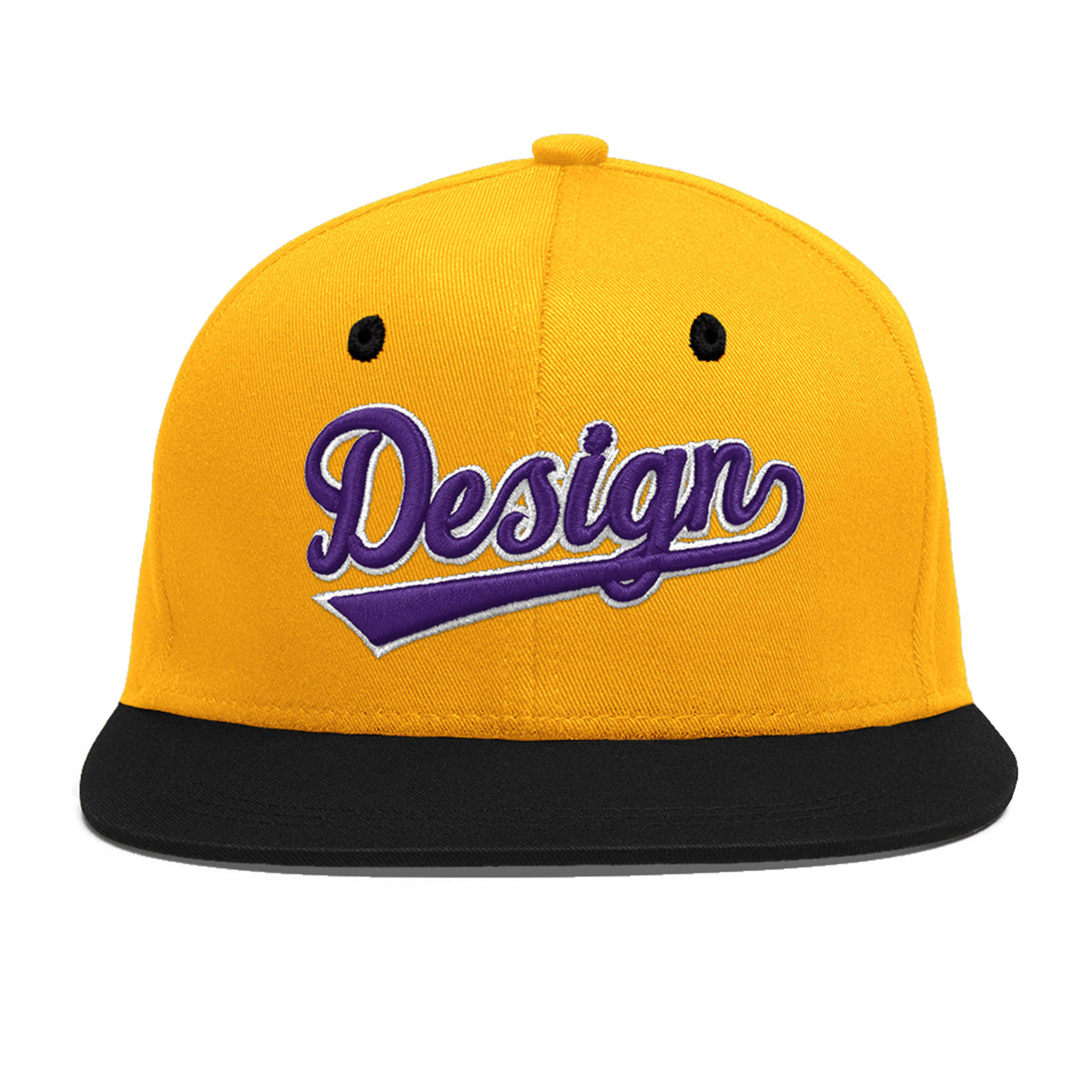 Custom Gold Black 120D Puff Embroidery Flat Embroidery Casual Sport Baseball Cap