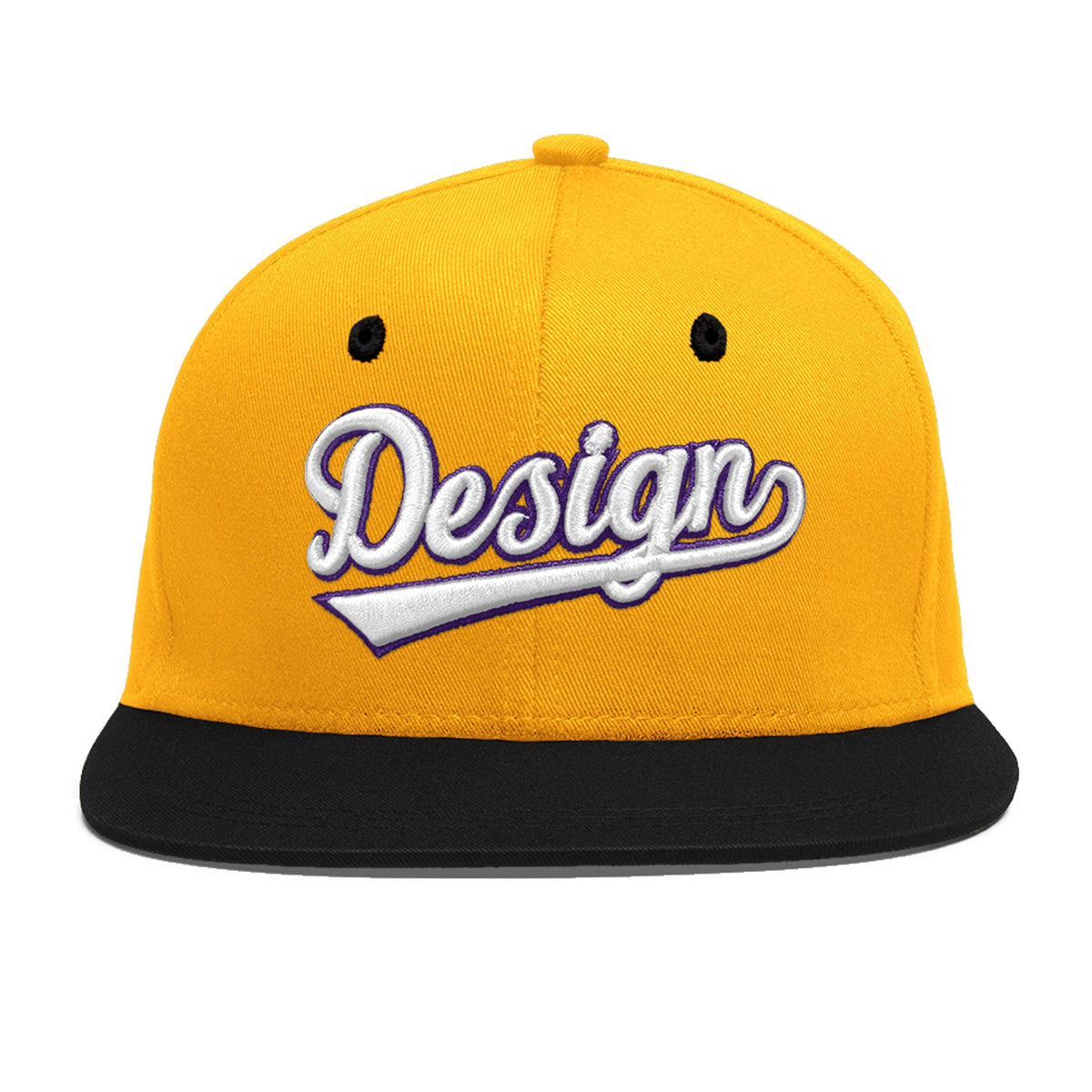 Custom Gold Black 128D Puff Embroidery Flat Embroidery Casual Sport Baseball Cap