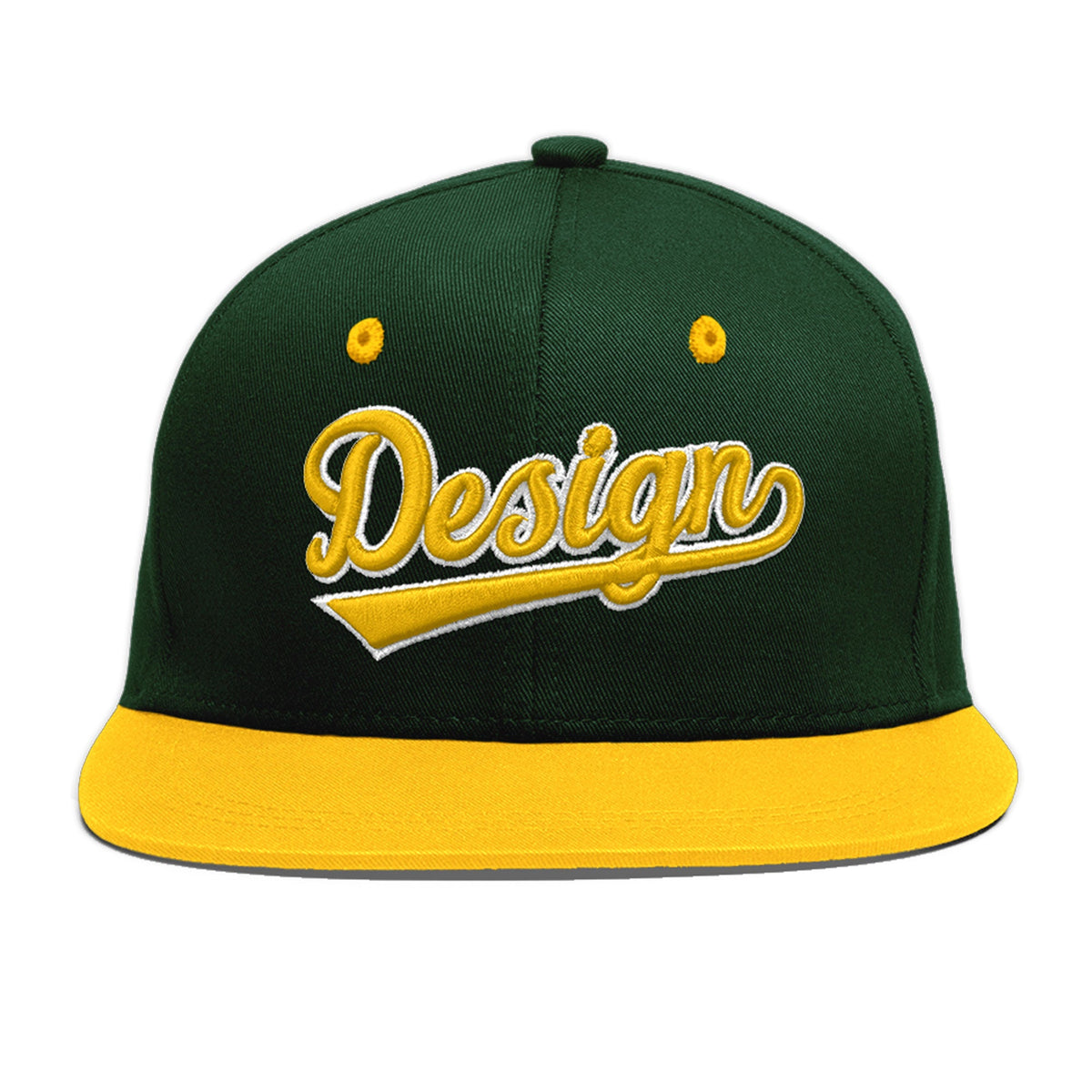 Custom Green Gold 3D Puff Embroidery Flat Embroidery Casual Sport Baseball Cap