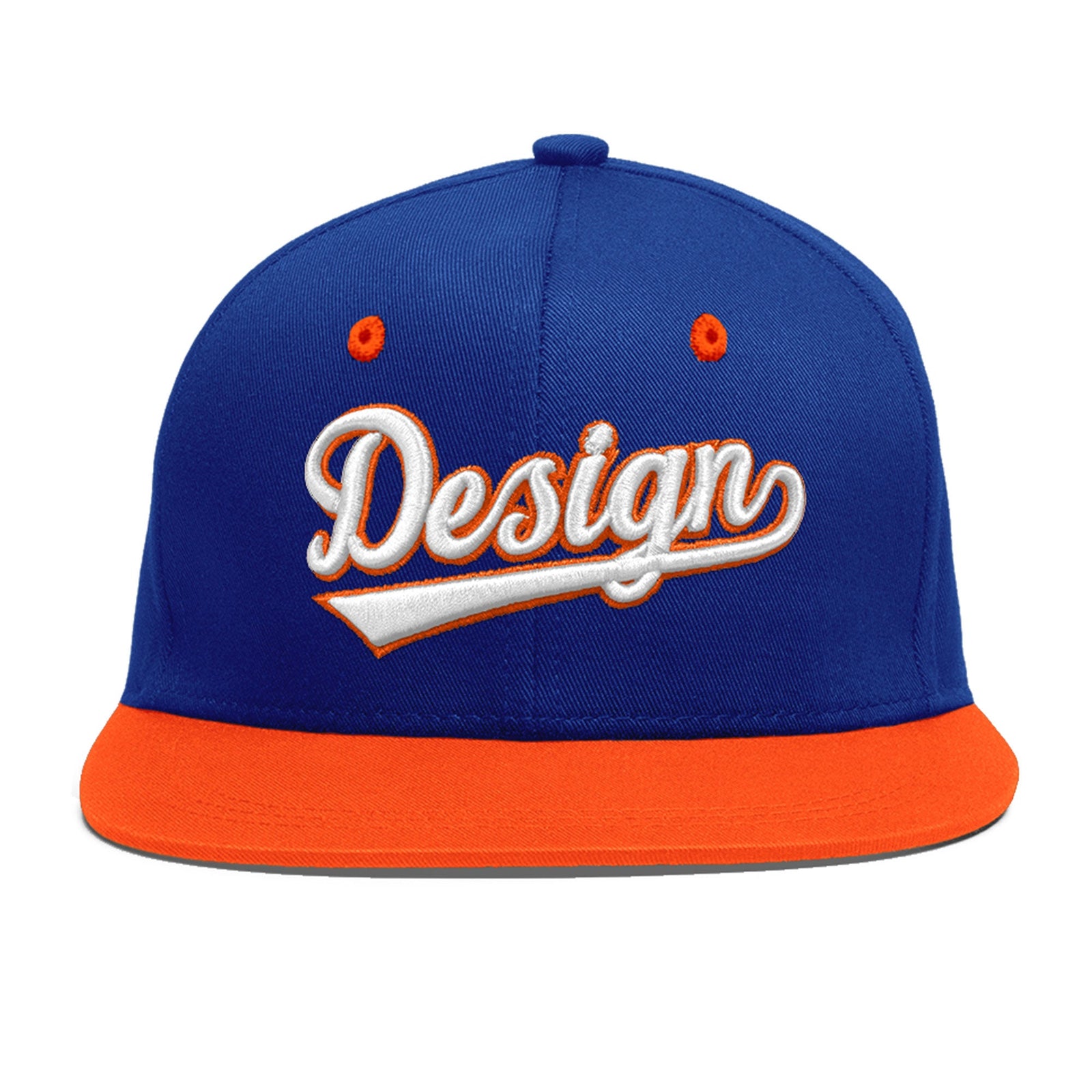 Custom Royal Blue Orange 3D Puff Embroidery Flat Embroidery Casual Sport Baseball Cap