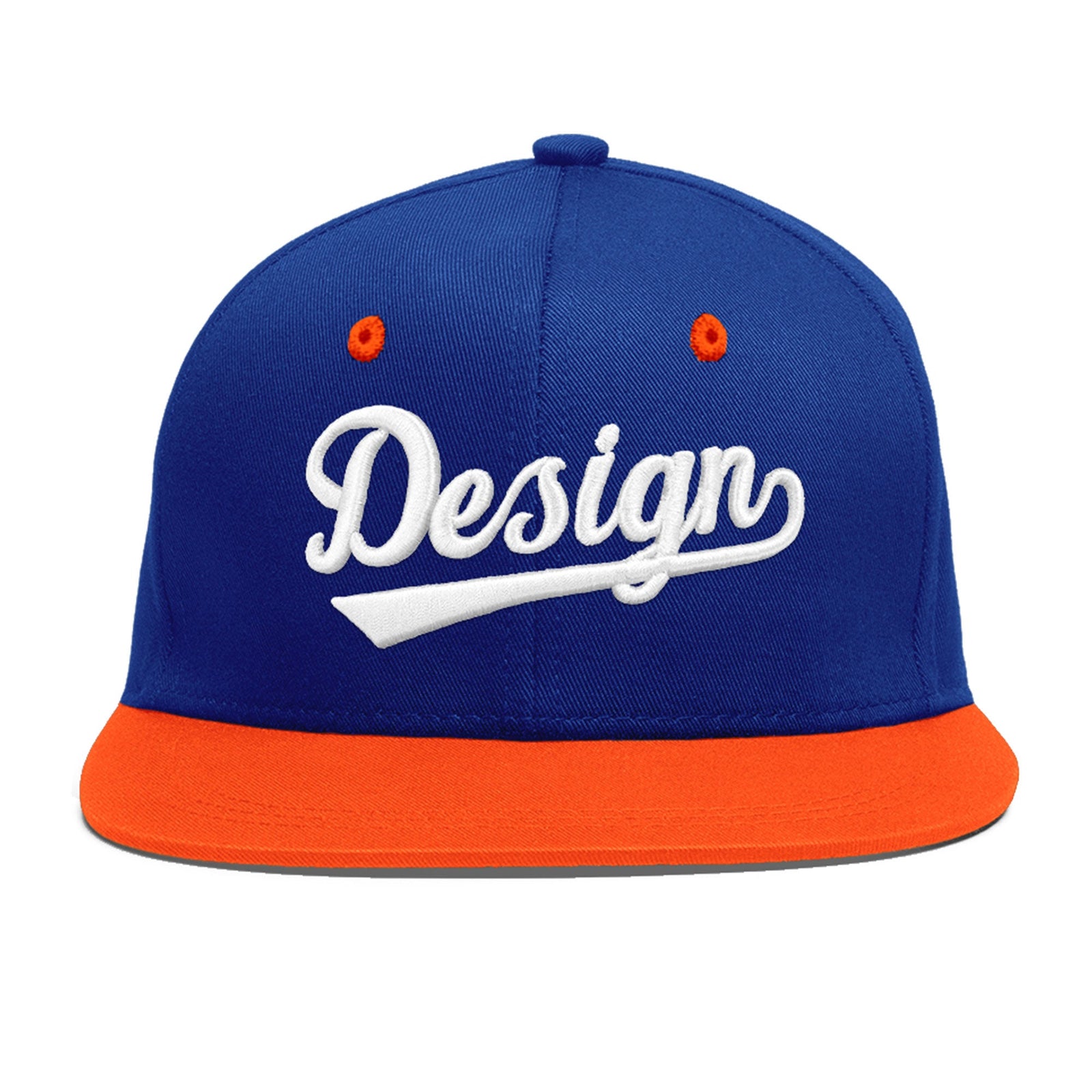 Custom Royal Blue Orange 3D Puff Embroidery Flat Embroidery Casual Sport Baseball Cap