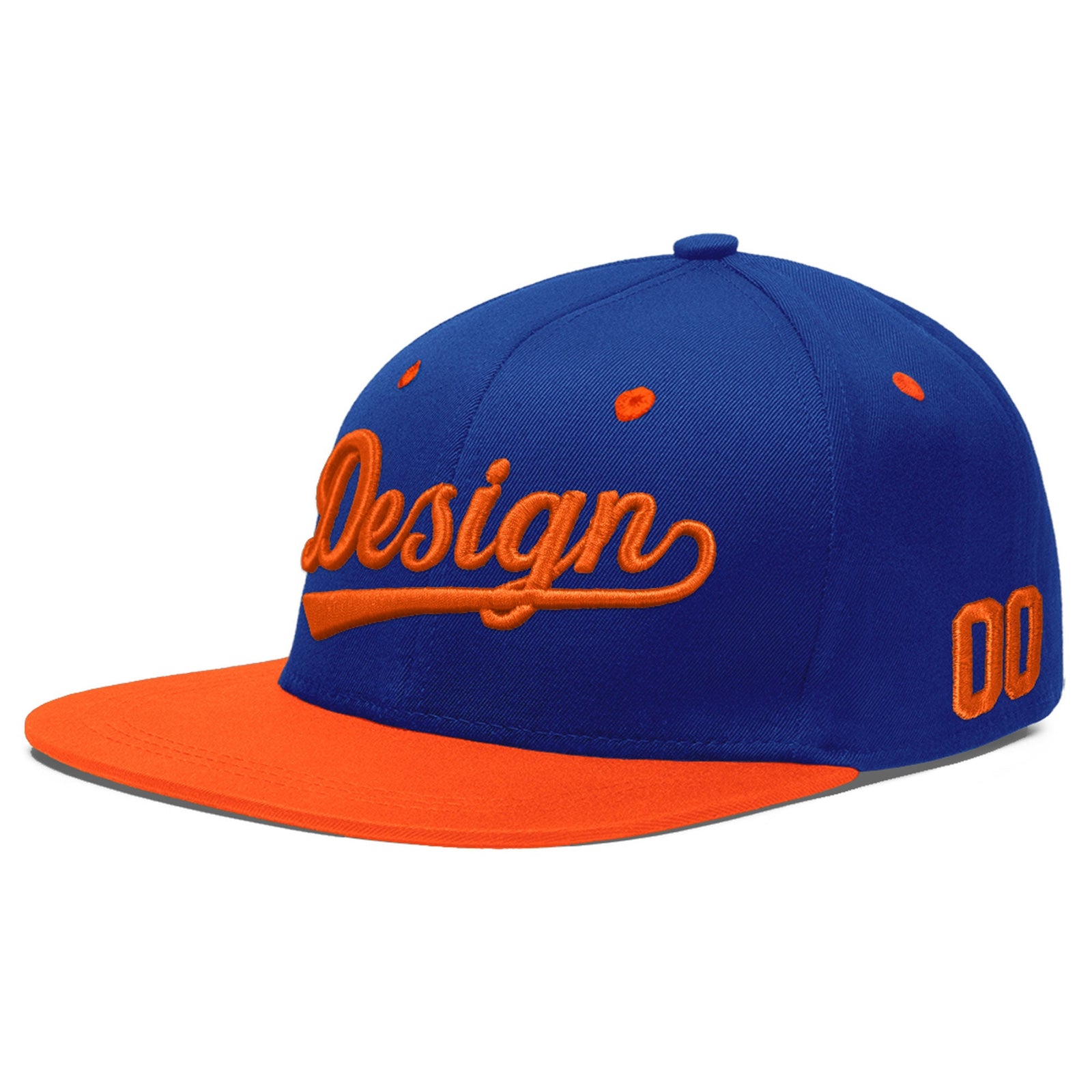 Custom Royal Blue Orange 3D Puff Embroidery Flat Embroidery Casual Sport Baseball Cap