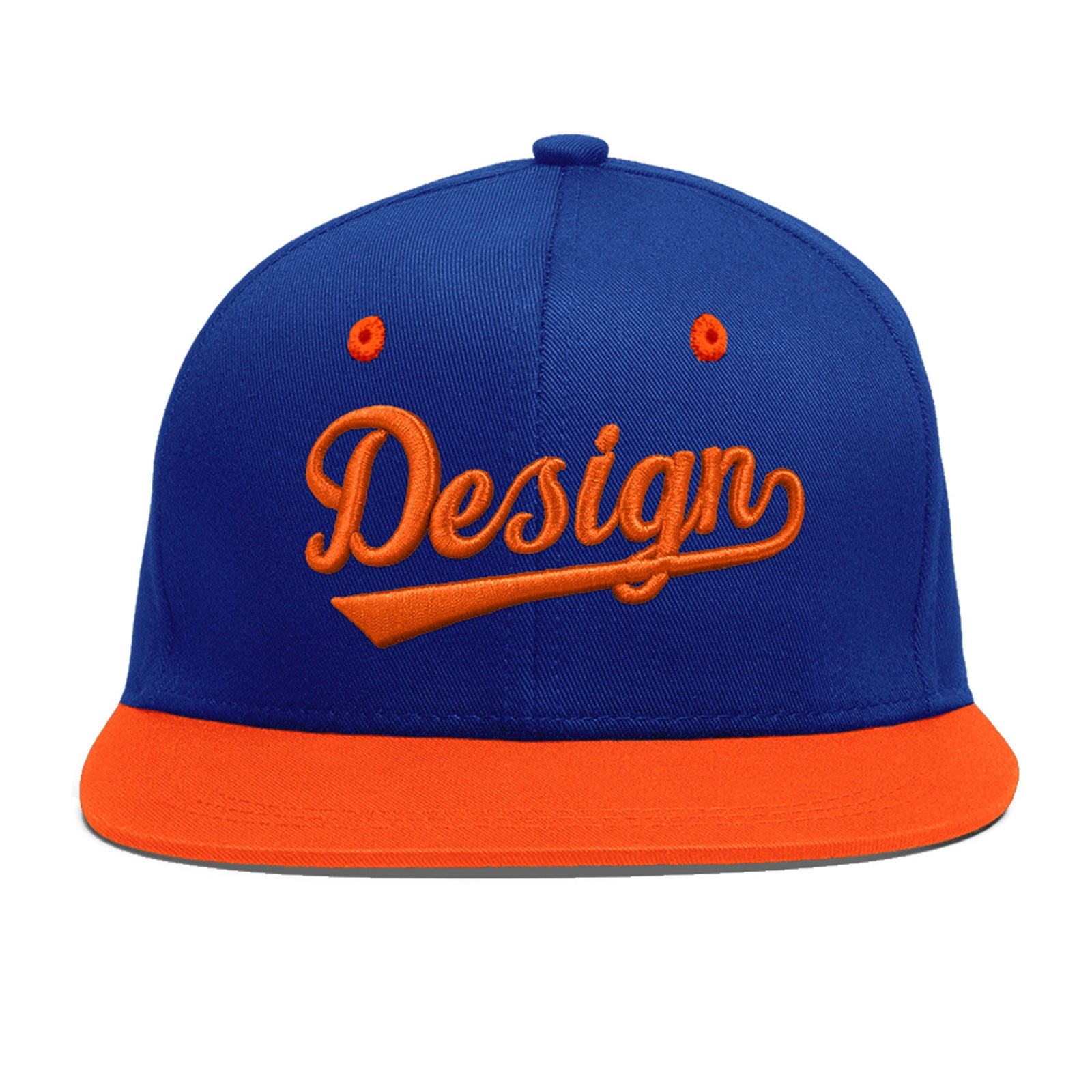 Custom Royal Blue Orange 3D Puff Embroidery Flat Embroidery Casual Sport Baseball Cap