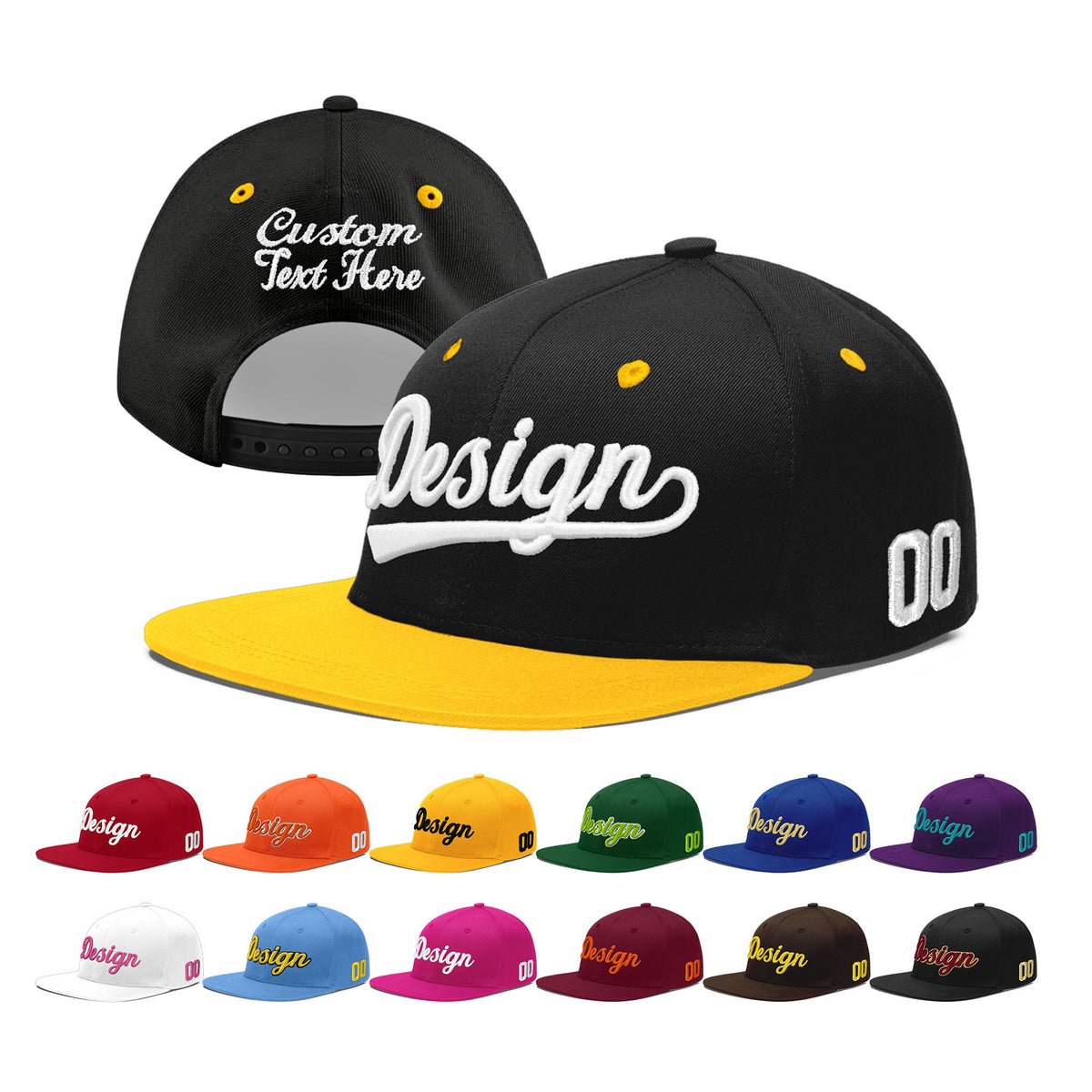 Custom Black Gold 3D Puff Embroidery Flat Embroidery Casual Sport Baseball Cap