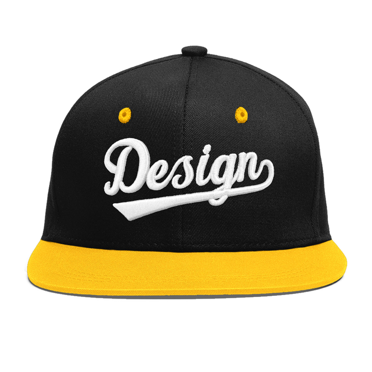 Custom Black Gold 3D Puff Embroidery Flat Embroidery Casual Sport Baseball Cap