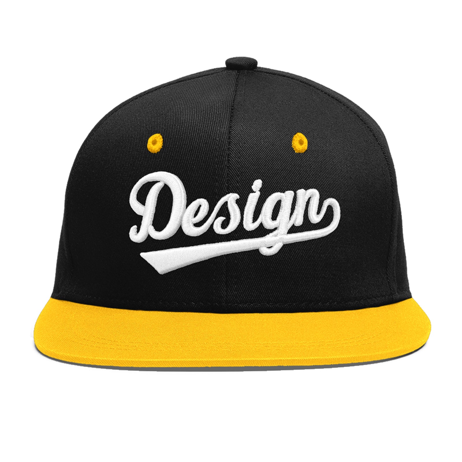 Custom Black Gold 3D Puff Embroidery Flat Embroidery Casual Sport Baseball Cap
