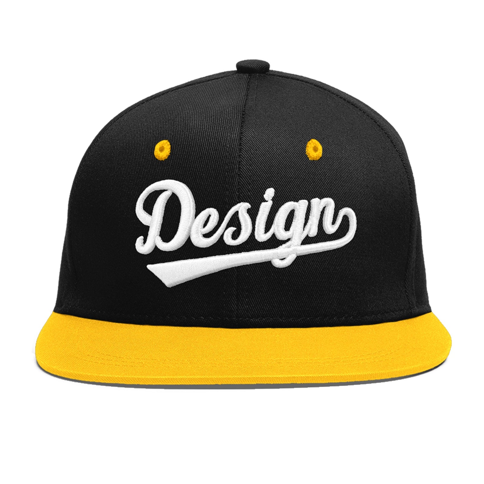 Custom Black Gold 3D Puff Embroidery Flat Embroidery Casual Sport Baseball Cap