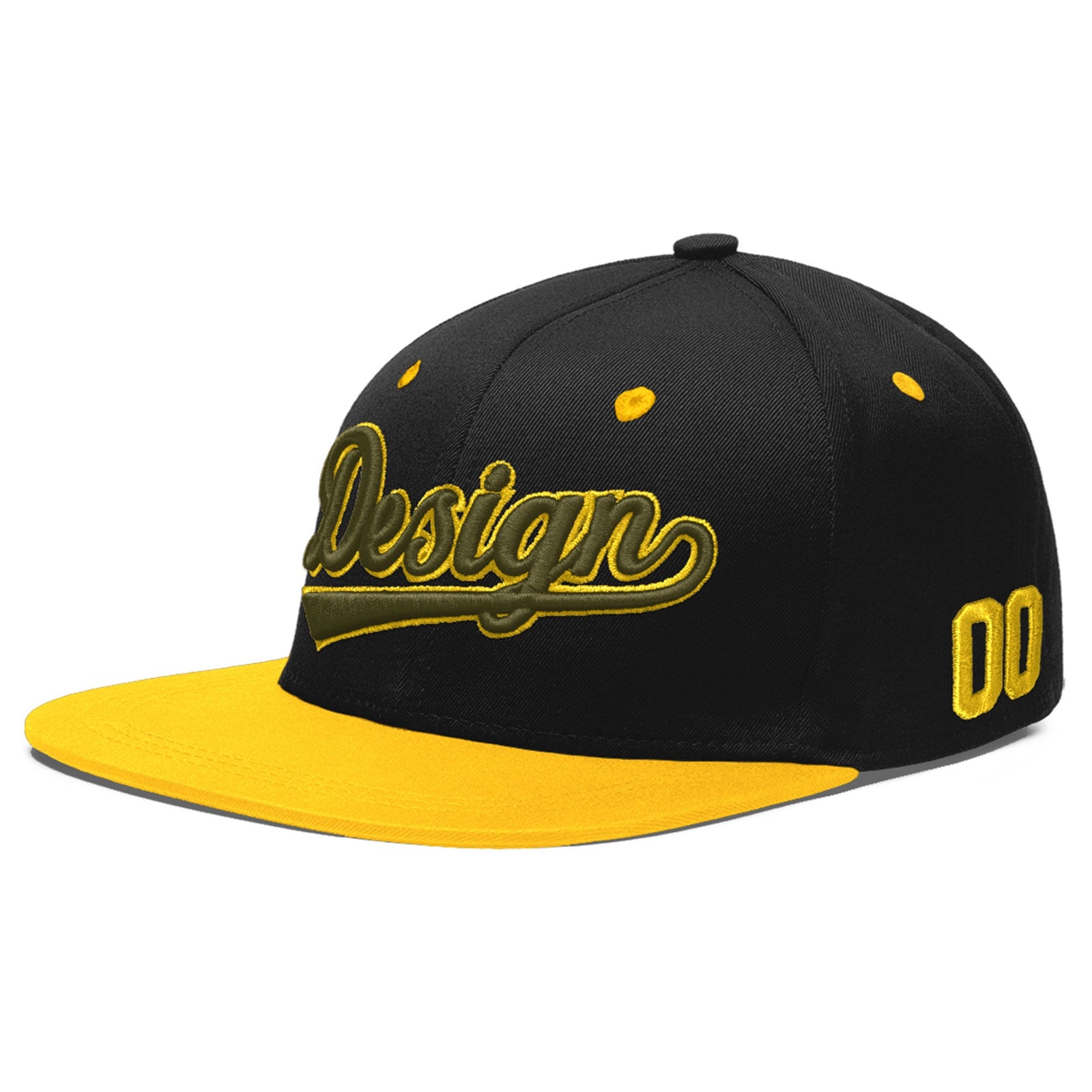 Custom Black Gold 3D Puff Embroidery Flat Embroidery Casual Sport Baseball Cap