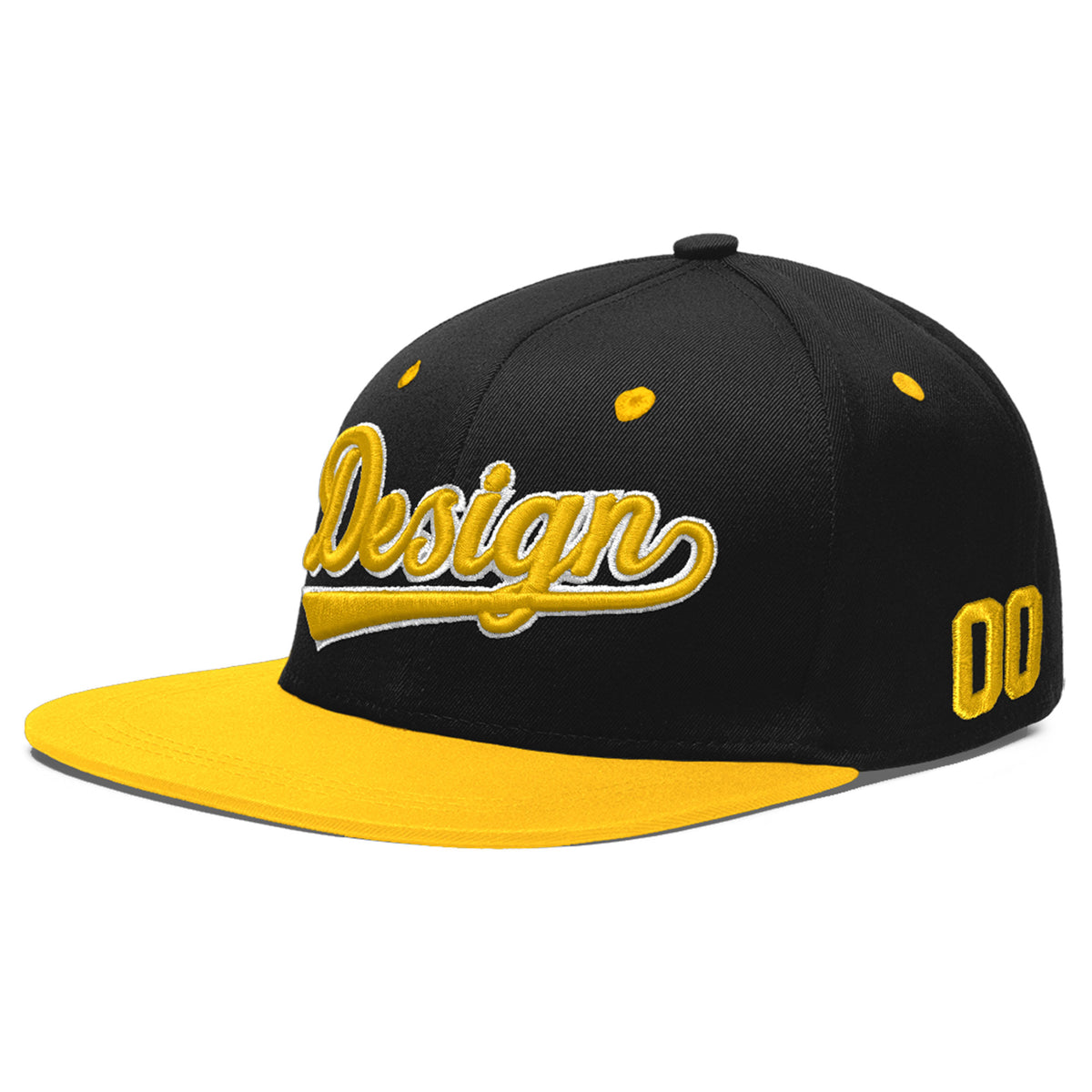 Custom Black Gold 3D Puff Embroidery Flat Embroidery Casual Sport Baseball Cap