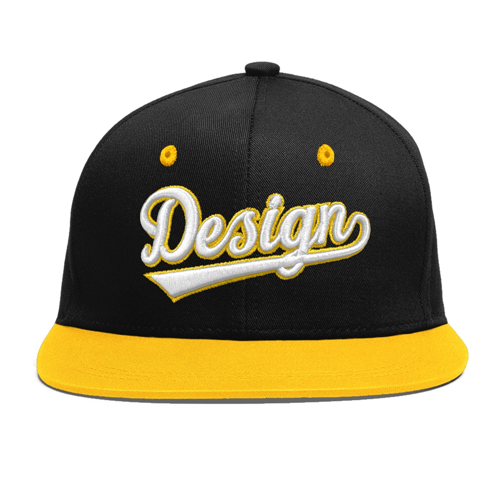Custom Black Gold 3D Puff Embroidery Flat Embroidery Casual Sport Baseball Cap