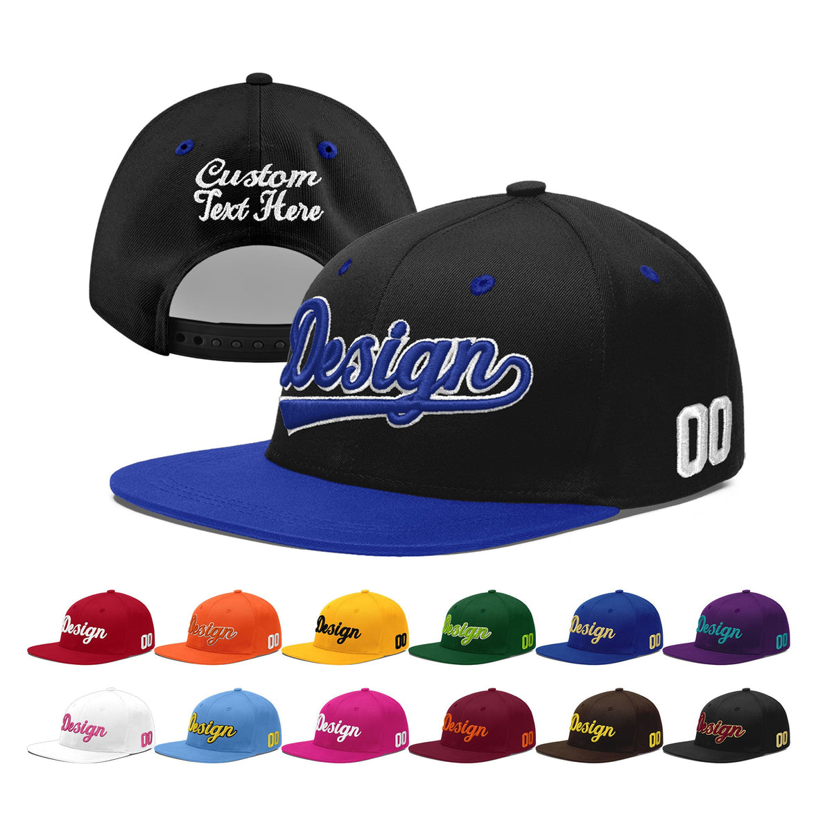 Custom Black Royal Blue 3D Puff Embroidery Flat Embroidery Casual Sport Baseball Cap