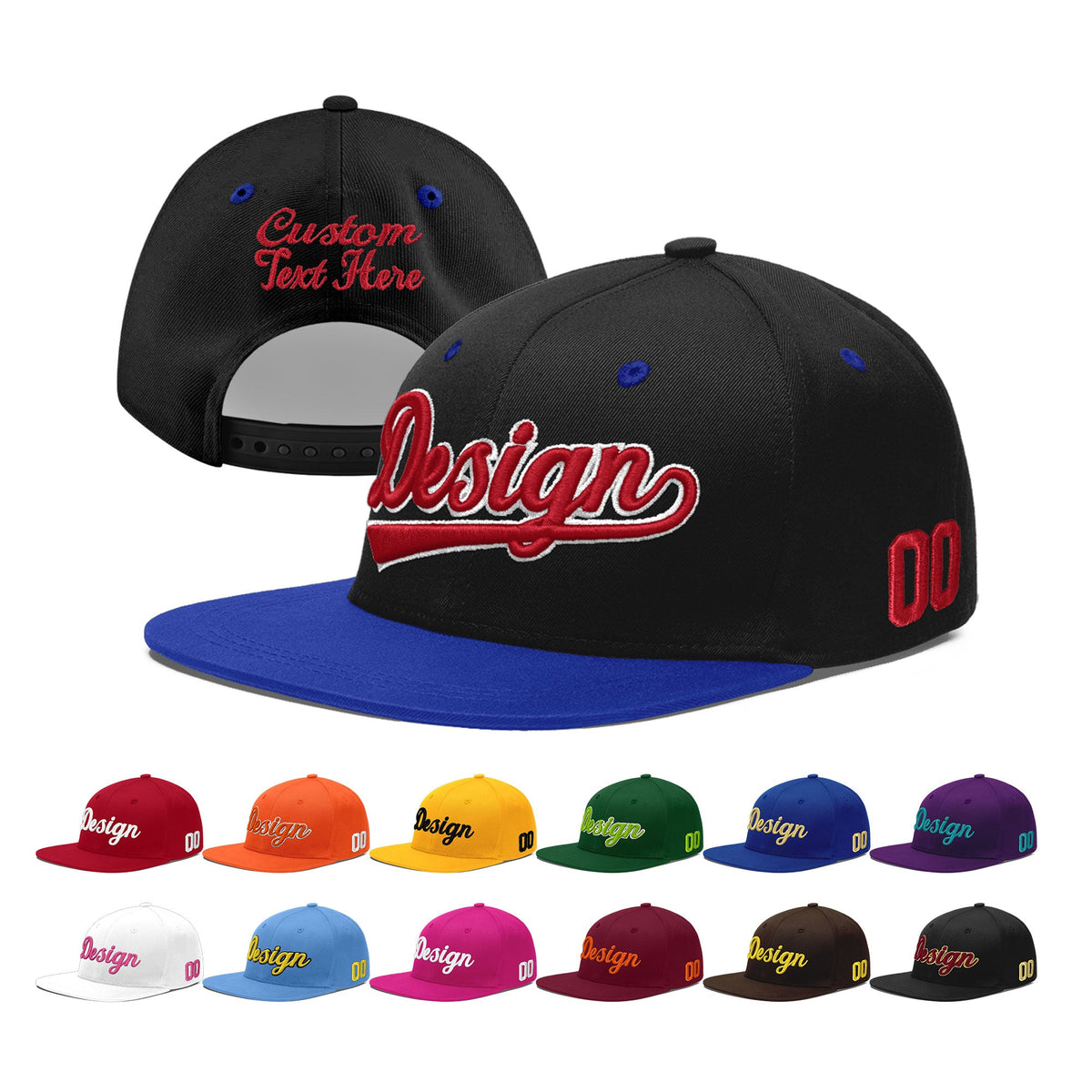 Custom Black Royal Blue 3D Puff Embroidery Flat Embroidery Casual Sport Baseball Cap