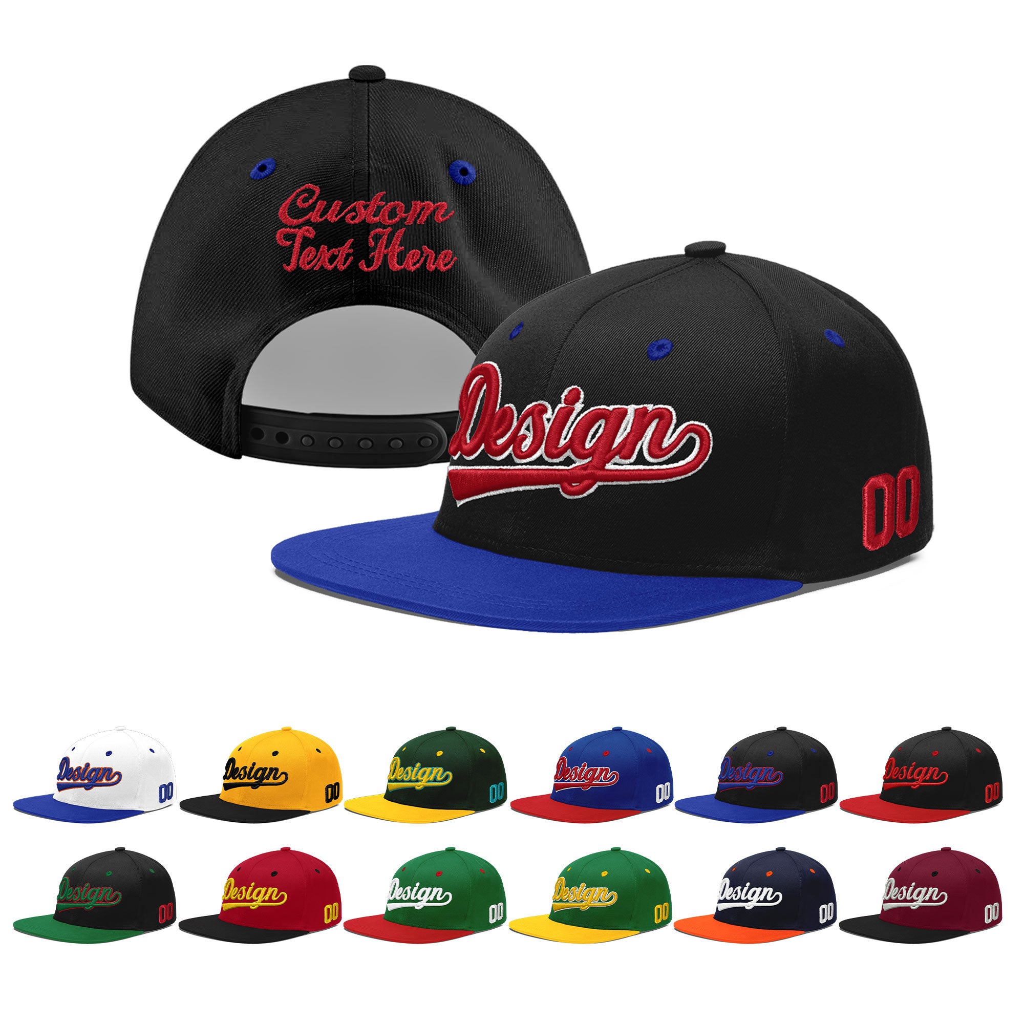 Custom Black Royal Blue 3D Puff Embroidery Flat Embroidery Casual Sport Baseball Cap