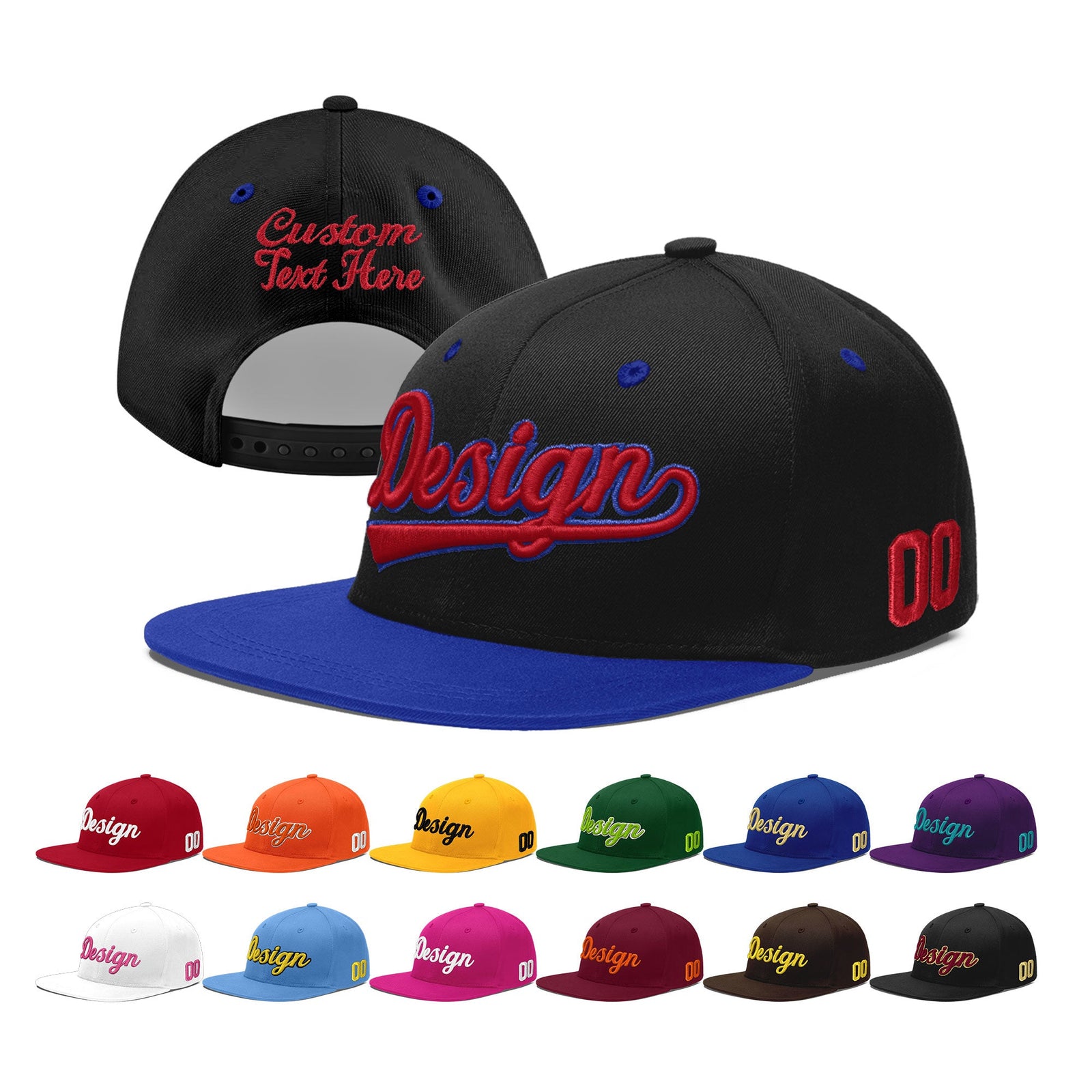 Custom Black Royal Blue 3D Puff Embroidery Flat Embroidery Casual Sport Baseball Cap