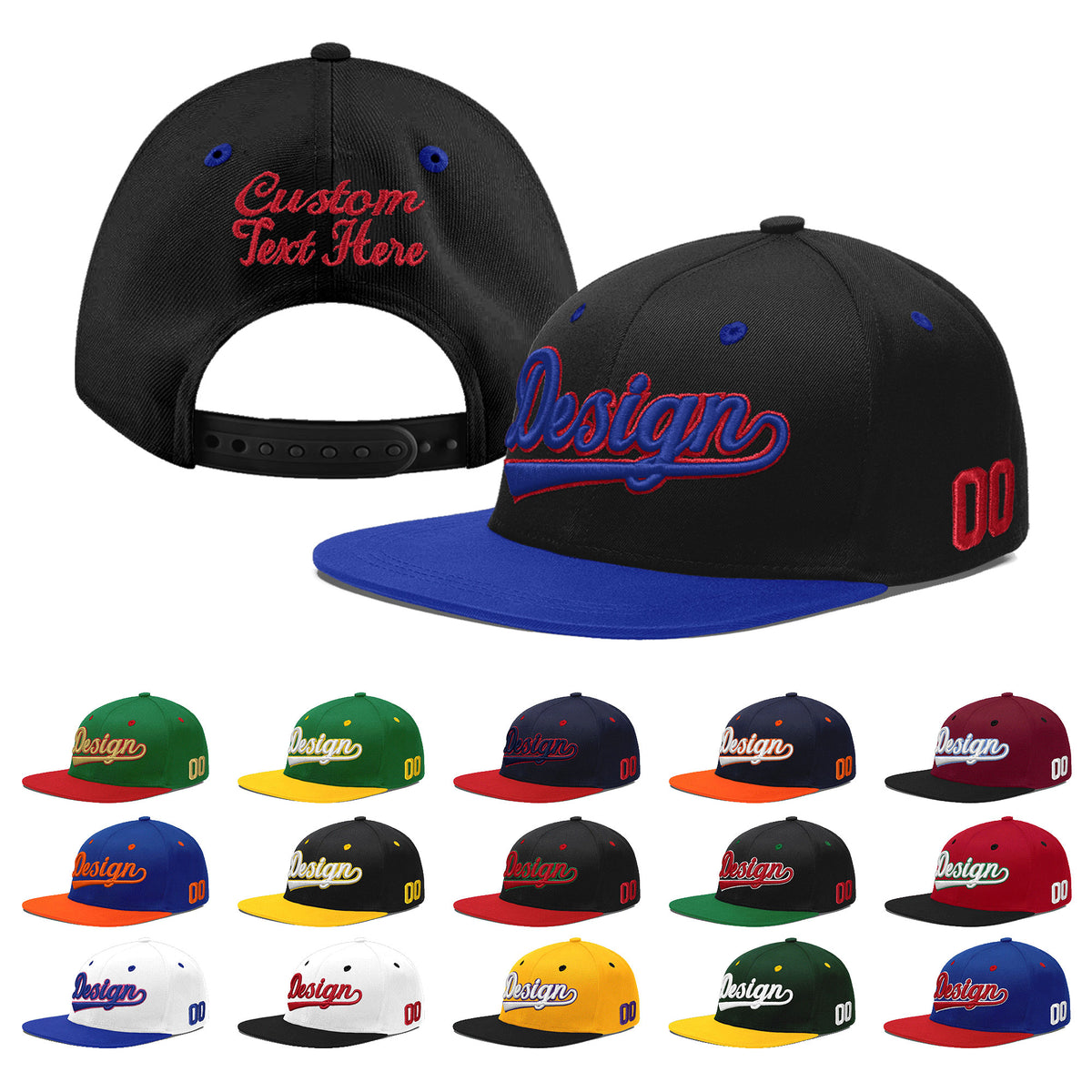 Custom Black Royal Blue 3D Puff Embroidery Flat Embroidery Casual Sport Baseball Cap