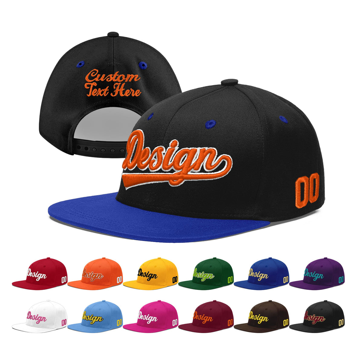 Custom Black Royal Blue 3D Puff Embroidery Flat Embroidery Casual Sport Baseball Cap