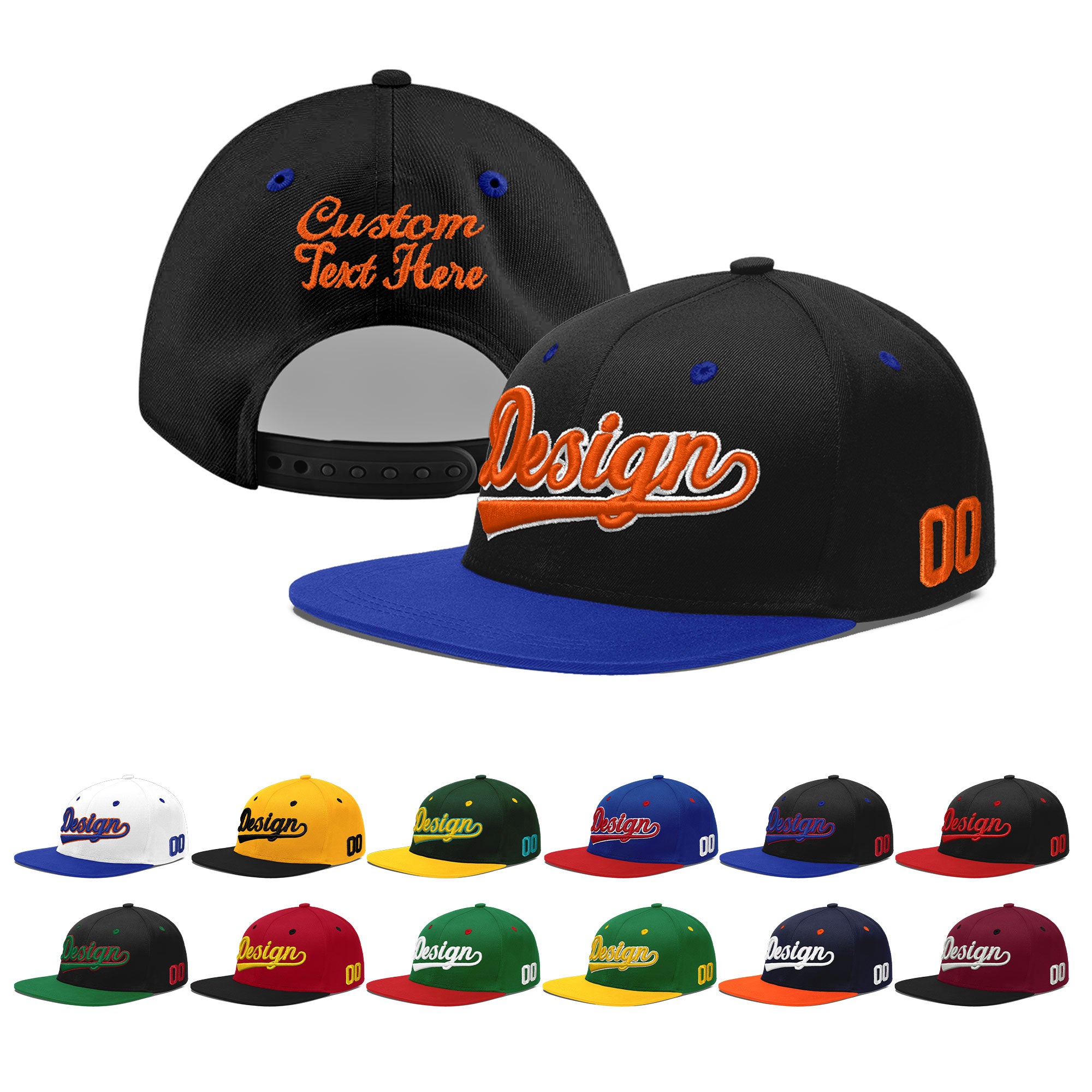 Custom Black Royal Blue 3D Puff Embroidery Flat Embroidery Casual Sport Baseball Cap