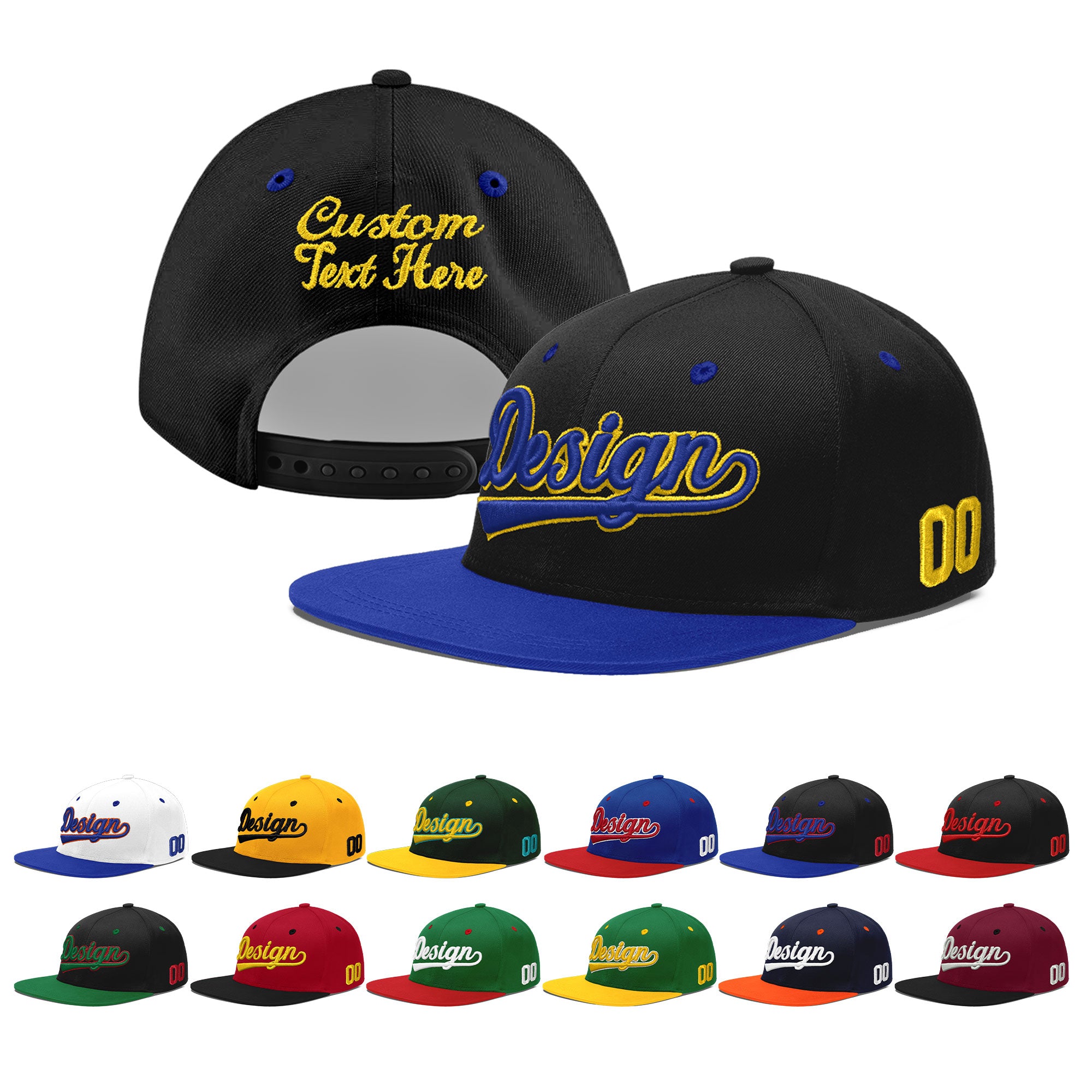 Custom Black Royal Blue 3D Puff Embroidery Flat Embroidery Casual Sport Baseball Cap
