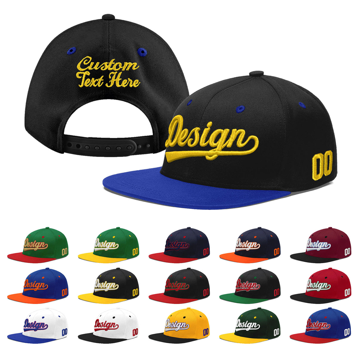 Custom Black Royal Blue 3D Puff Embroidery Flat Embroidery Casual Sport Baseball Cap