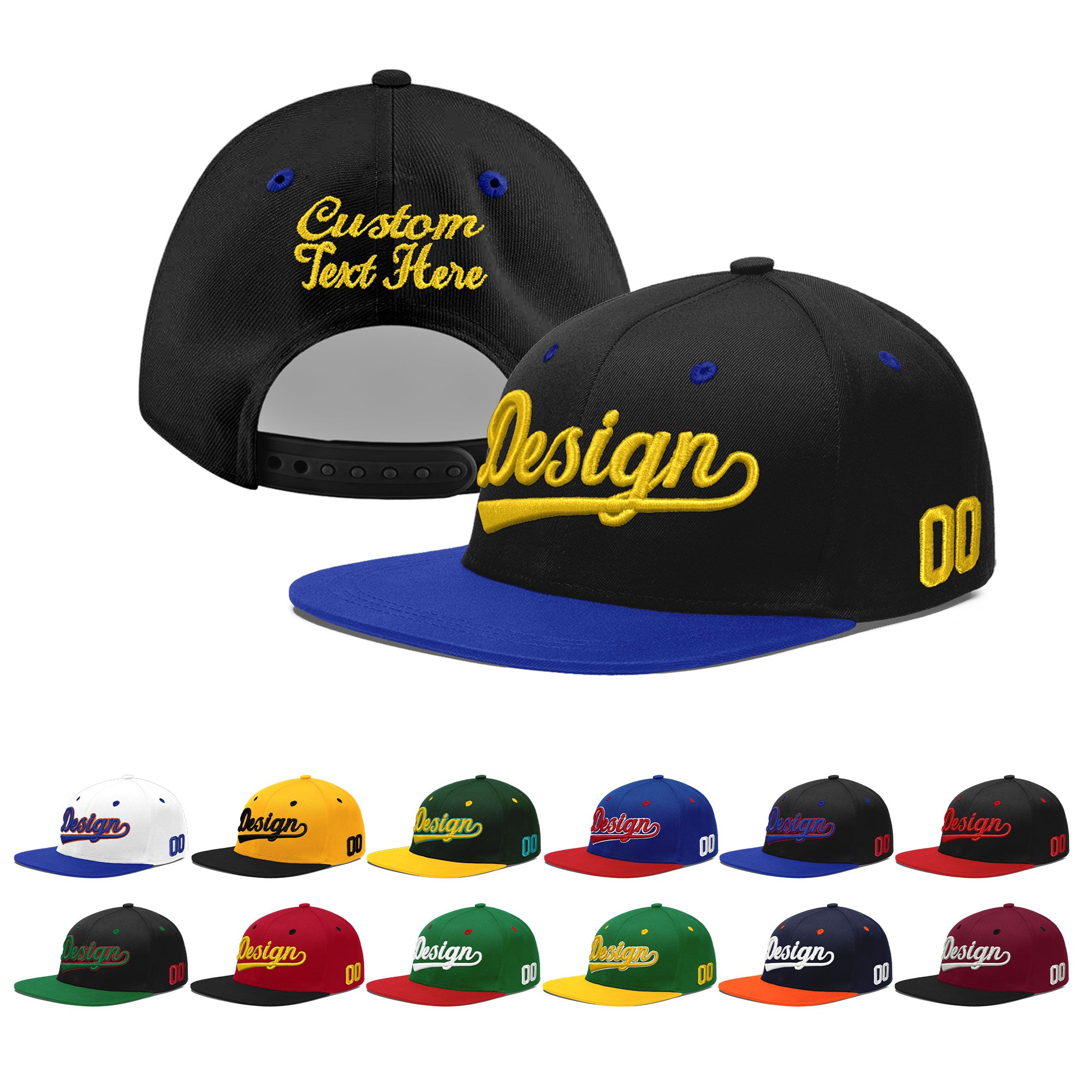 Custom Black Royal Blue 3D Puff Embroidery Flat Embroidery Casual Sport Baseball Cap