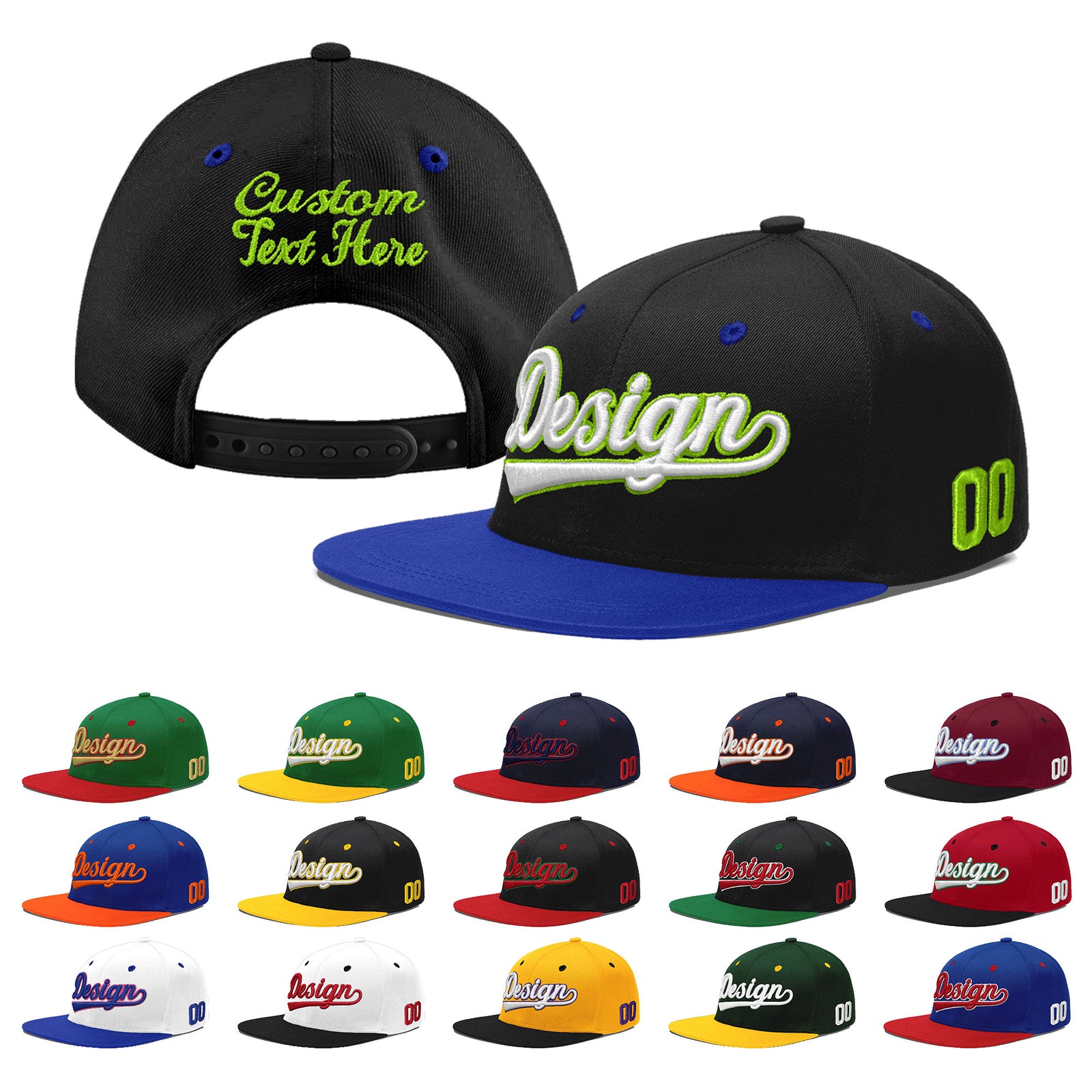Custom Black Royal Blue 3D Puff Embroidery Flat Embroidery Casual Sport Baseball Cap
