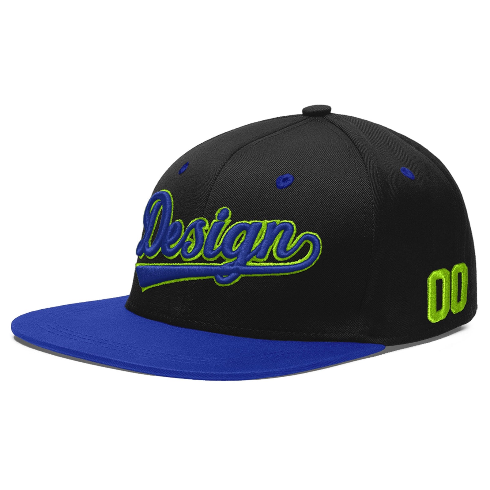 Custom Black Royal Blue 3D Puff Embroidery Flat Embroidery Casual Sport Baseball Cap