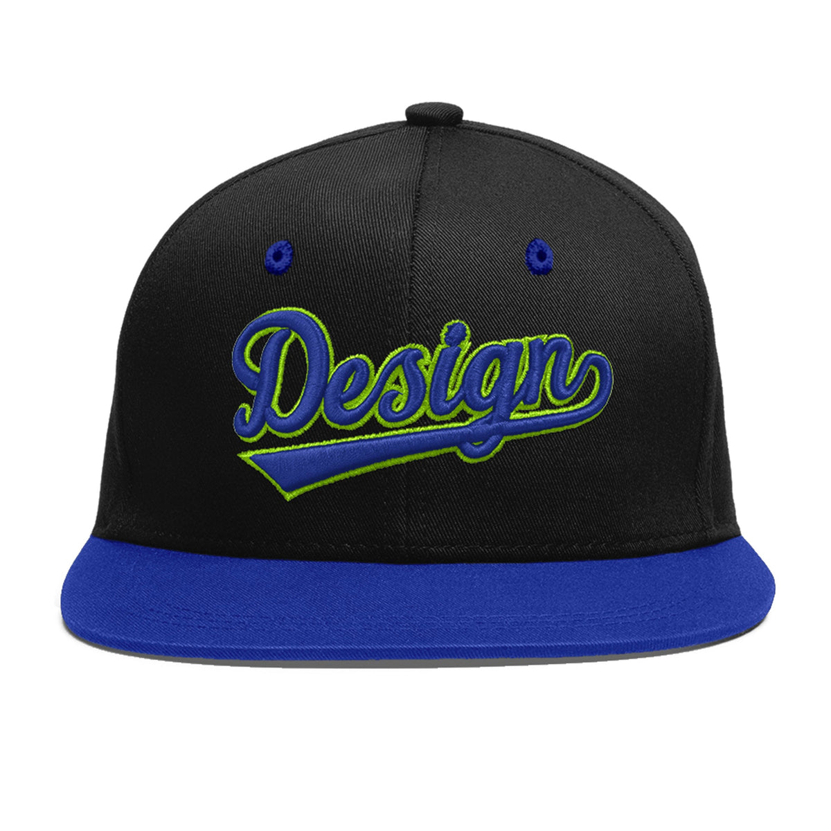Custom Black Royal Blue 3D Puff Embroidery Flat Embroidery Casual Sport Baseball Cap