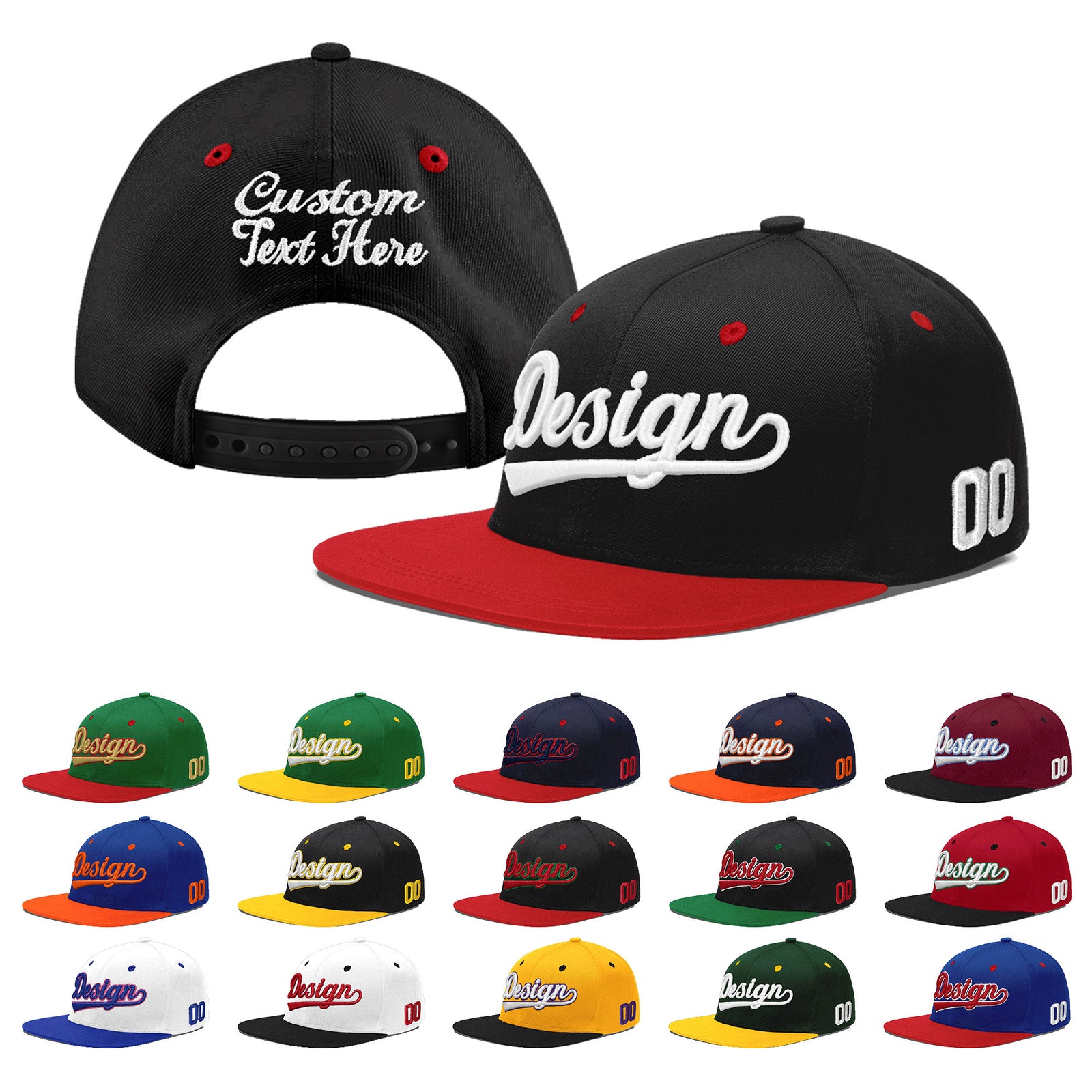 Custom Black Red 3D Puff Embroidery Flat Embroidery Casual Sport Baseball Cap