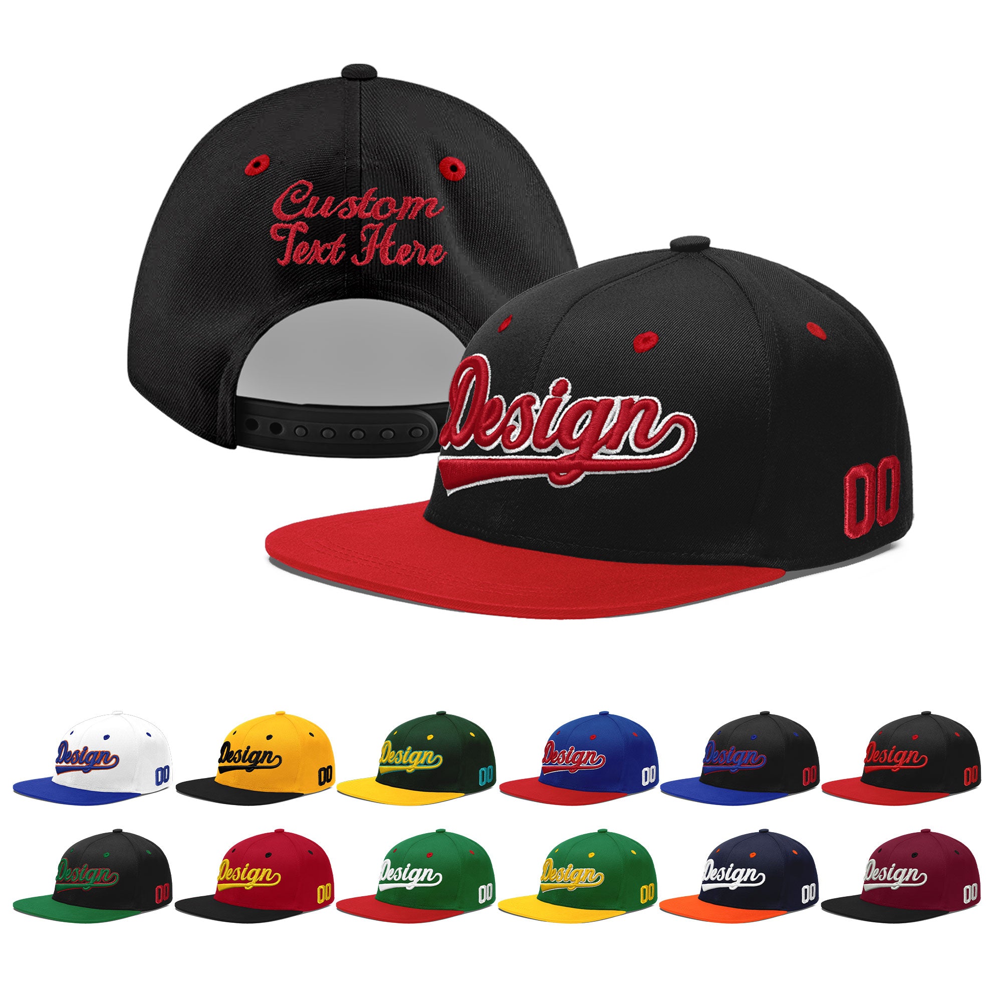Custom Black Red 3D Puff Embroidery Flat Embroidery Casual Sport Baseball Cap