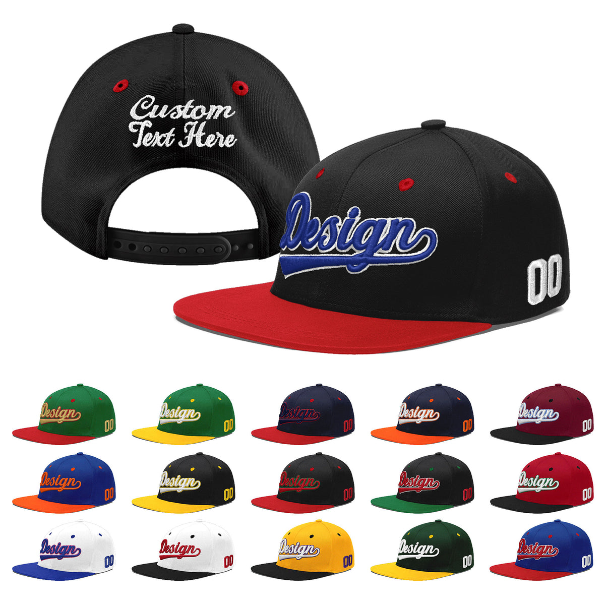 Custom Black Red 3D Puff Embroidery Flat Embroidery Casual Sport Baseball Cap