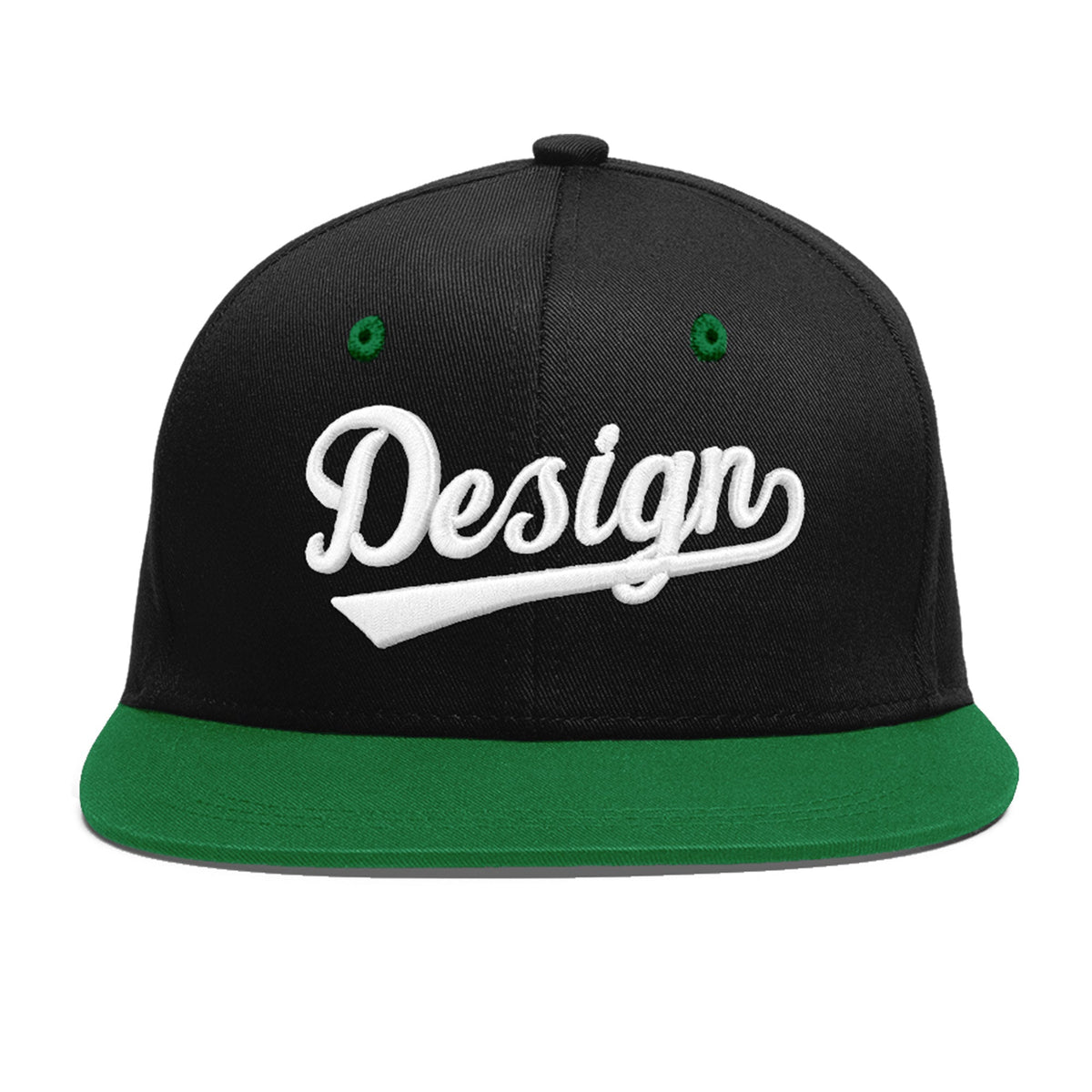 Custom Black Kelly Green 3D Puff Embroidery Flat Embroidery Casual Sport Baseball Cap