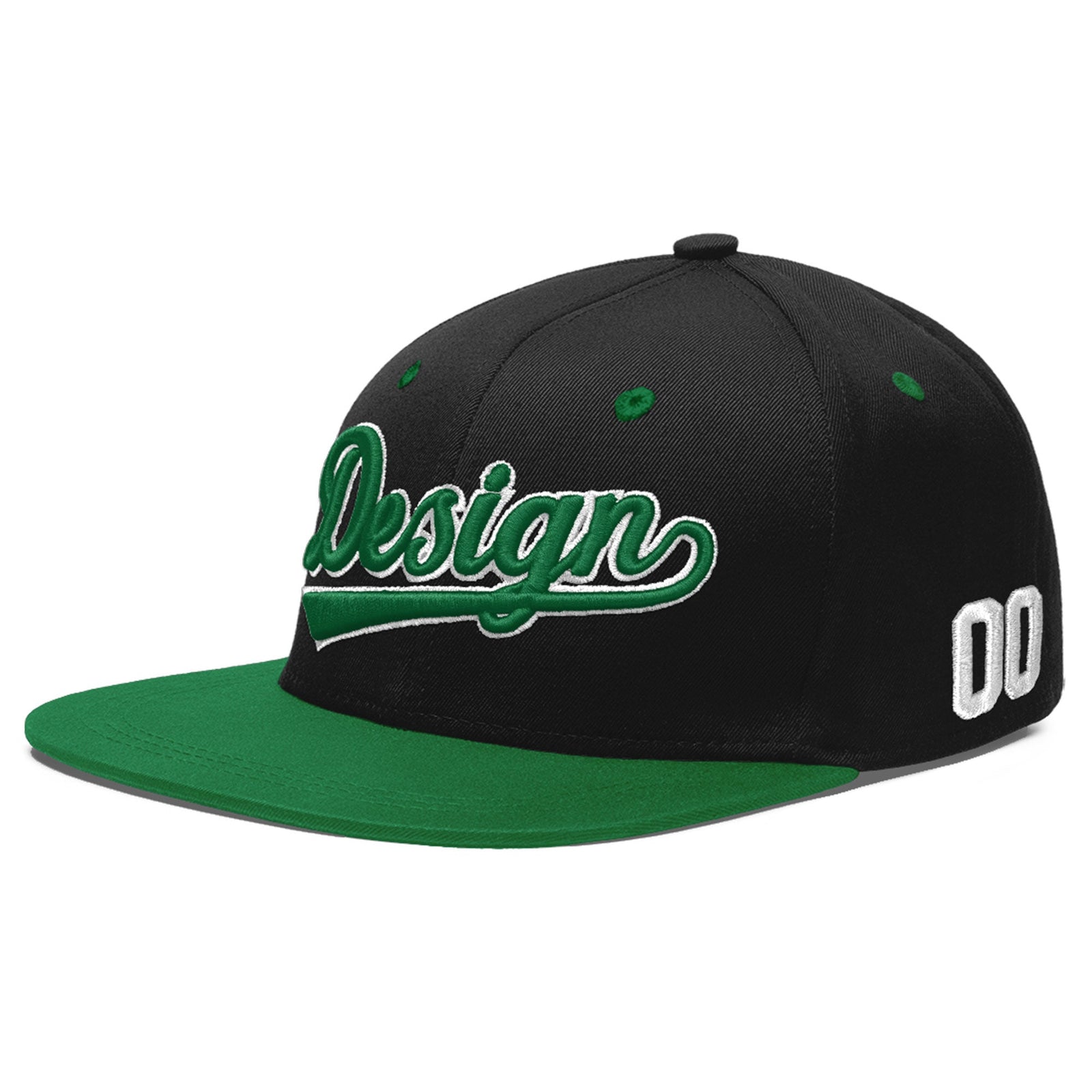 Custom Black Kelly Green 3D Puff Embroidery Flat Embroidery Casual Sport Baseball Cap
