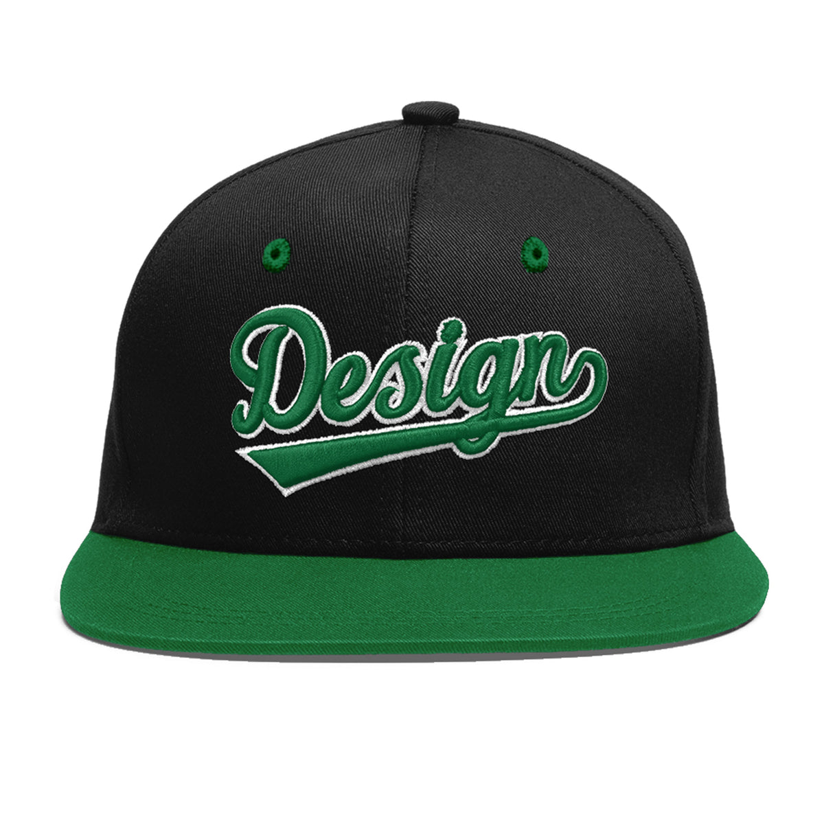 Custom Black Kelly Green 3D Puff Embroidery Flat Embroidery Casual Sport Baseball Cap