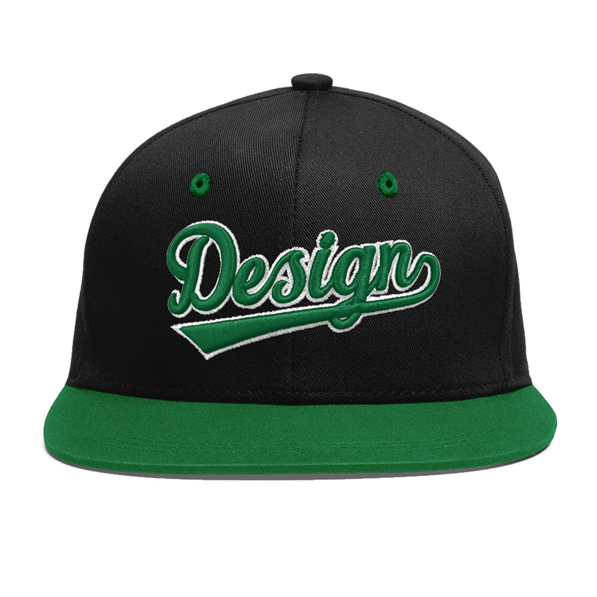Custom Black Kelly Green 3D Puff Embroidery Flat Embroidery Casual Sport Baseball Cap