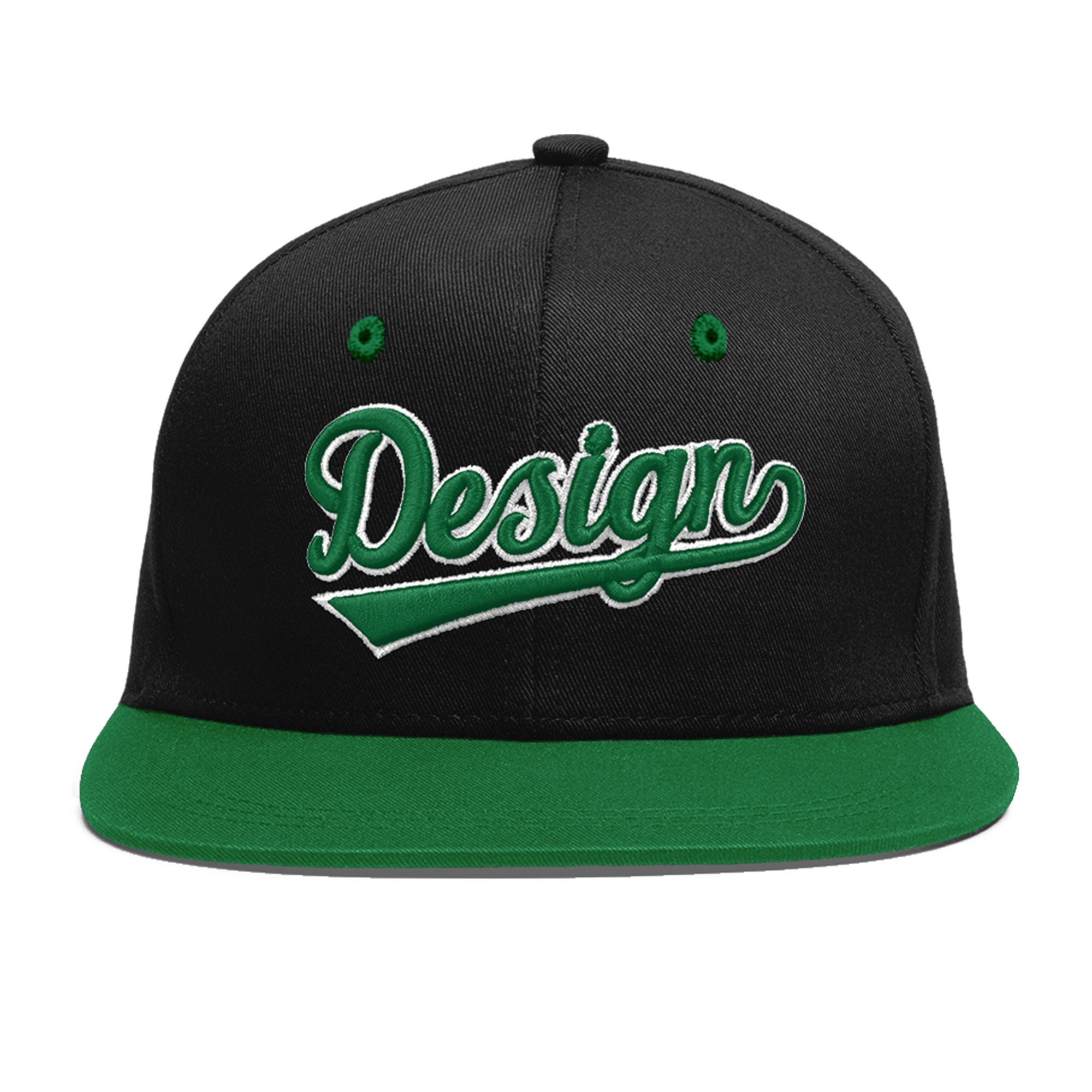 Custom Black Kelly Green 3D Puff Embroidery Flat Embroidery Casual Sport Baseball Cap